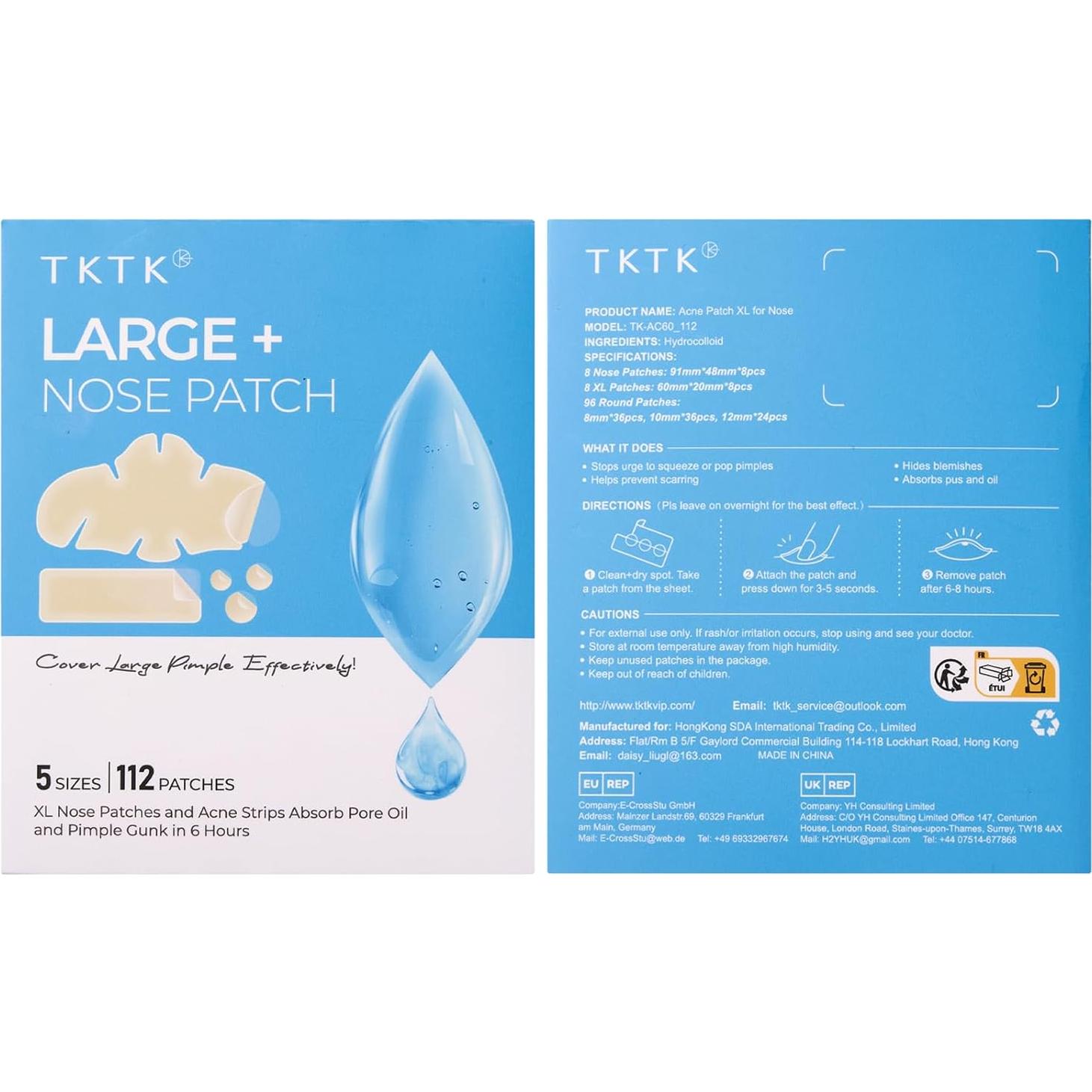 Parches Hidrocoloides para Nariz TKTK - 112 Piezas XL 91x48mm