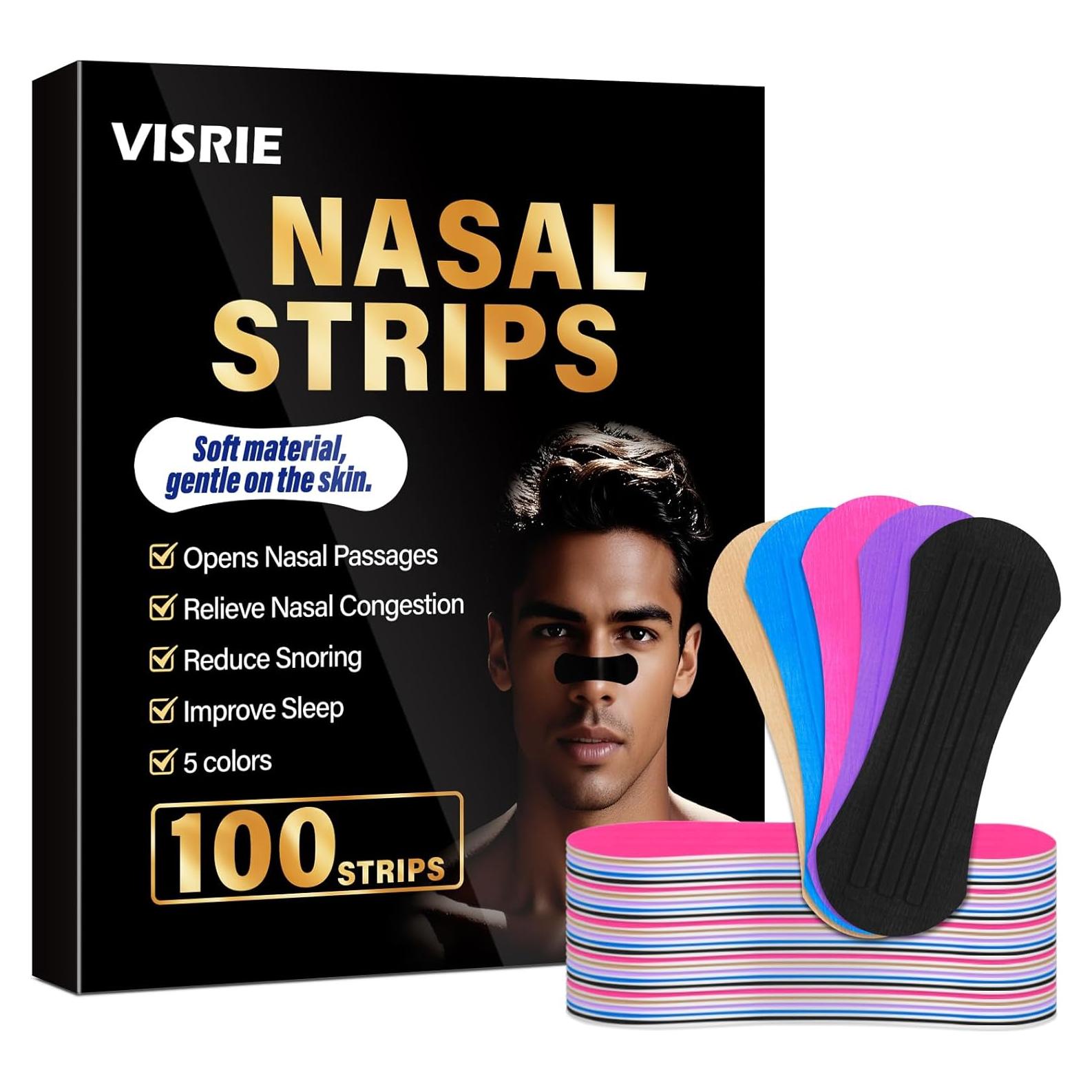 Tiras Nasales VISRIE - 100 Unidades, Alivio Congestión, Ajuste Universal