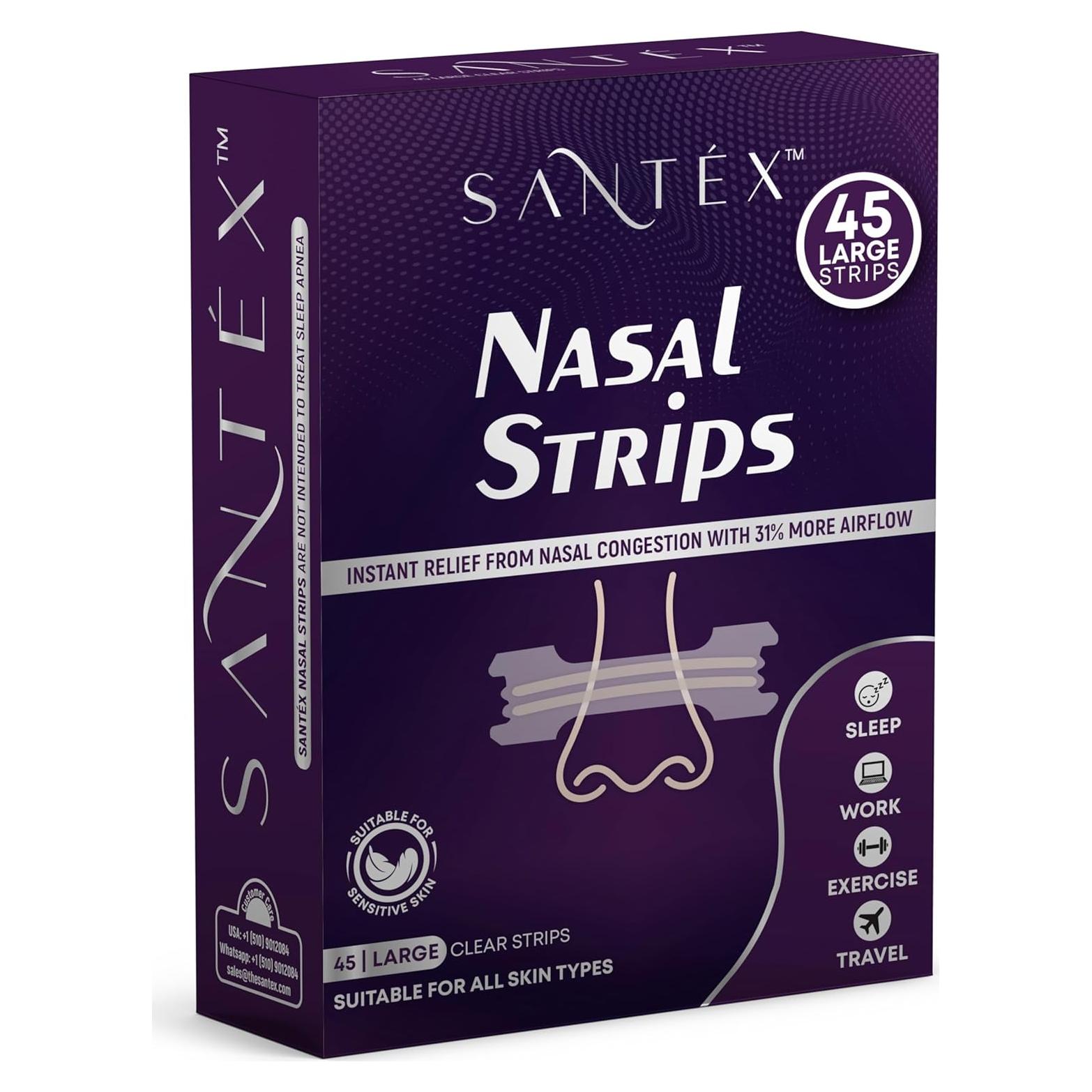 Tiras Nasales Santéx Grandes 45ct - Alivio Ronquidos y Congestión