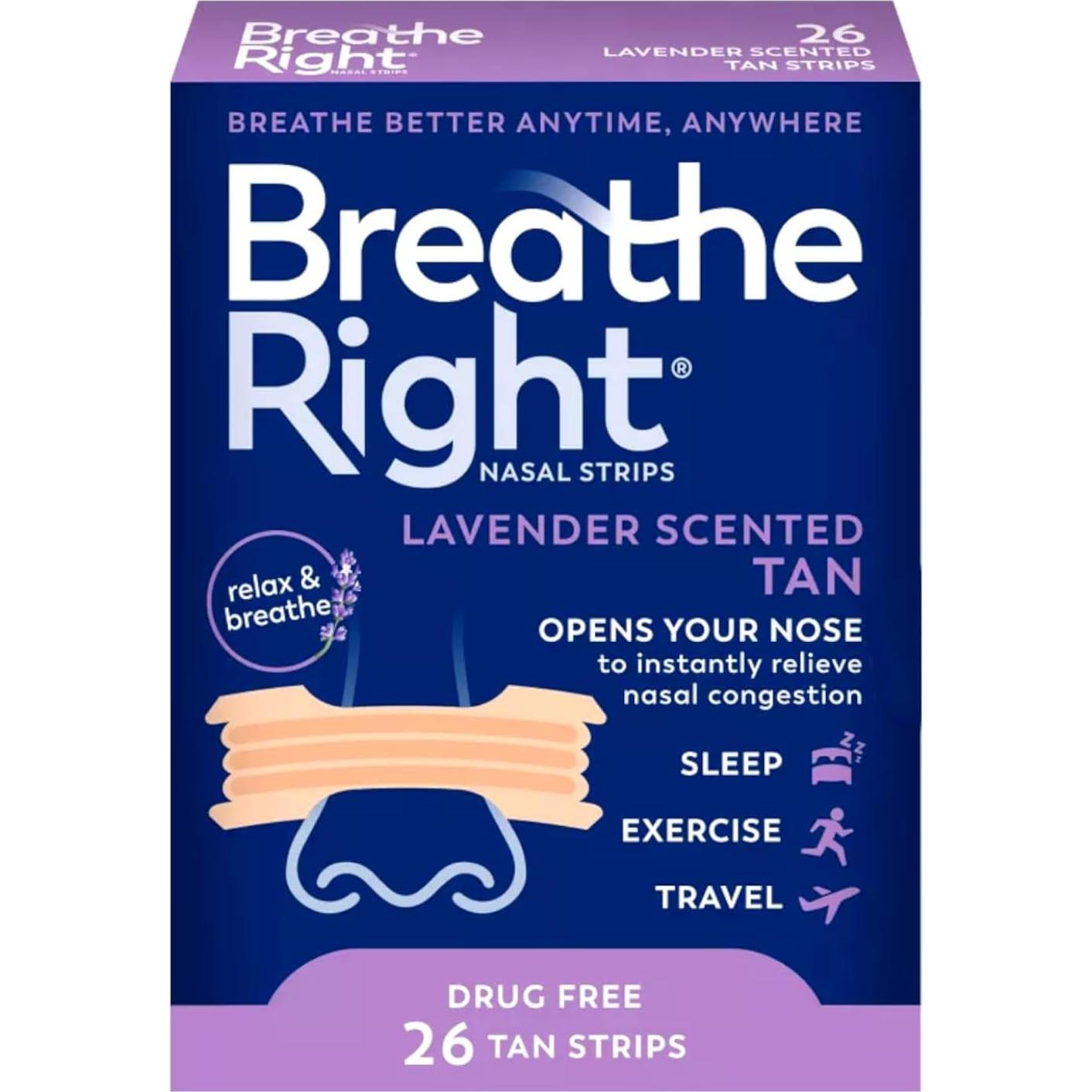 Tiras Nasales Breathe Right Aroma Lavanda 104 Unidades