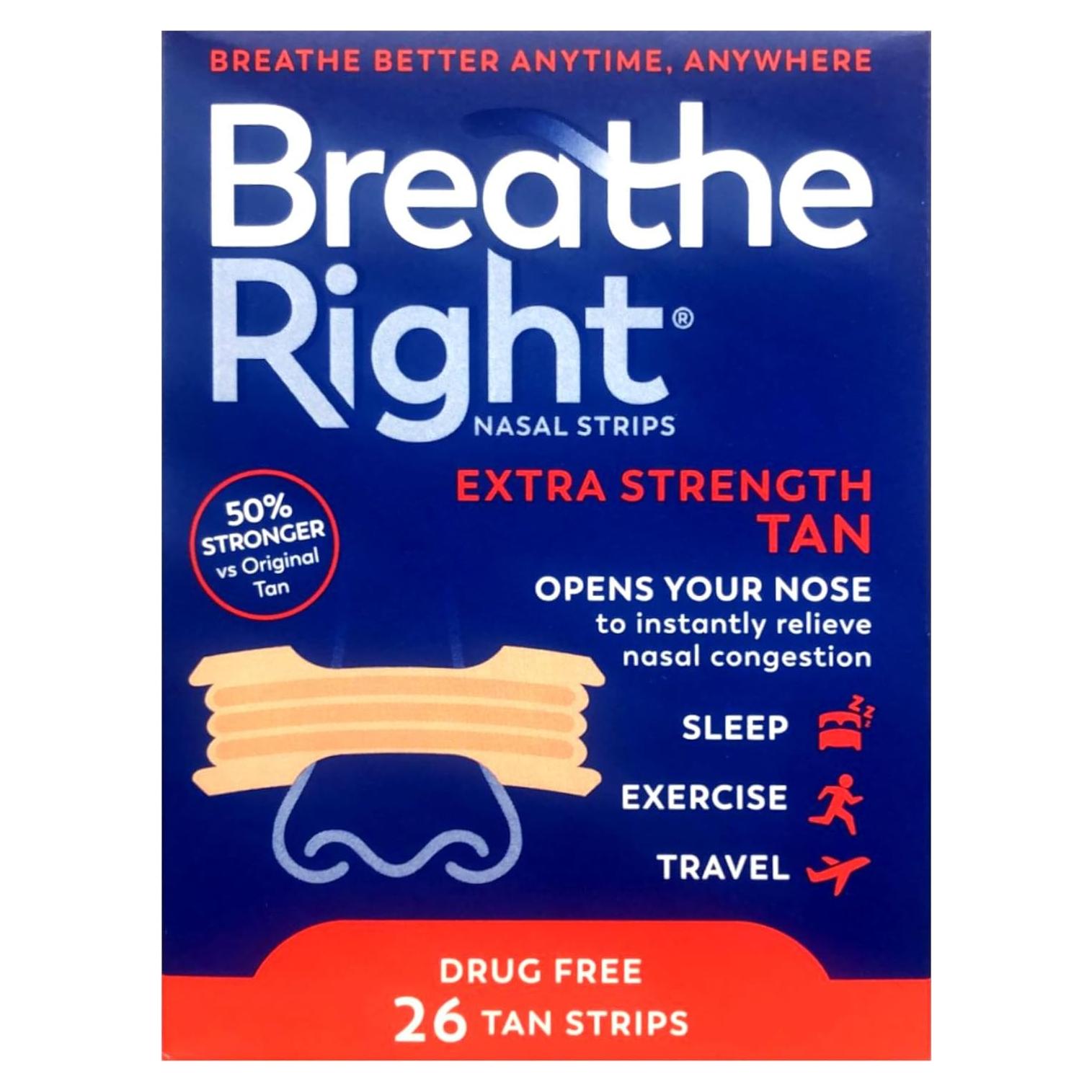Tiras Nasales Breathe Right Extra para Ronquidos - 78 Unidades