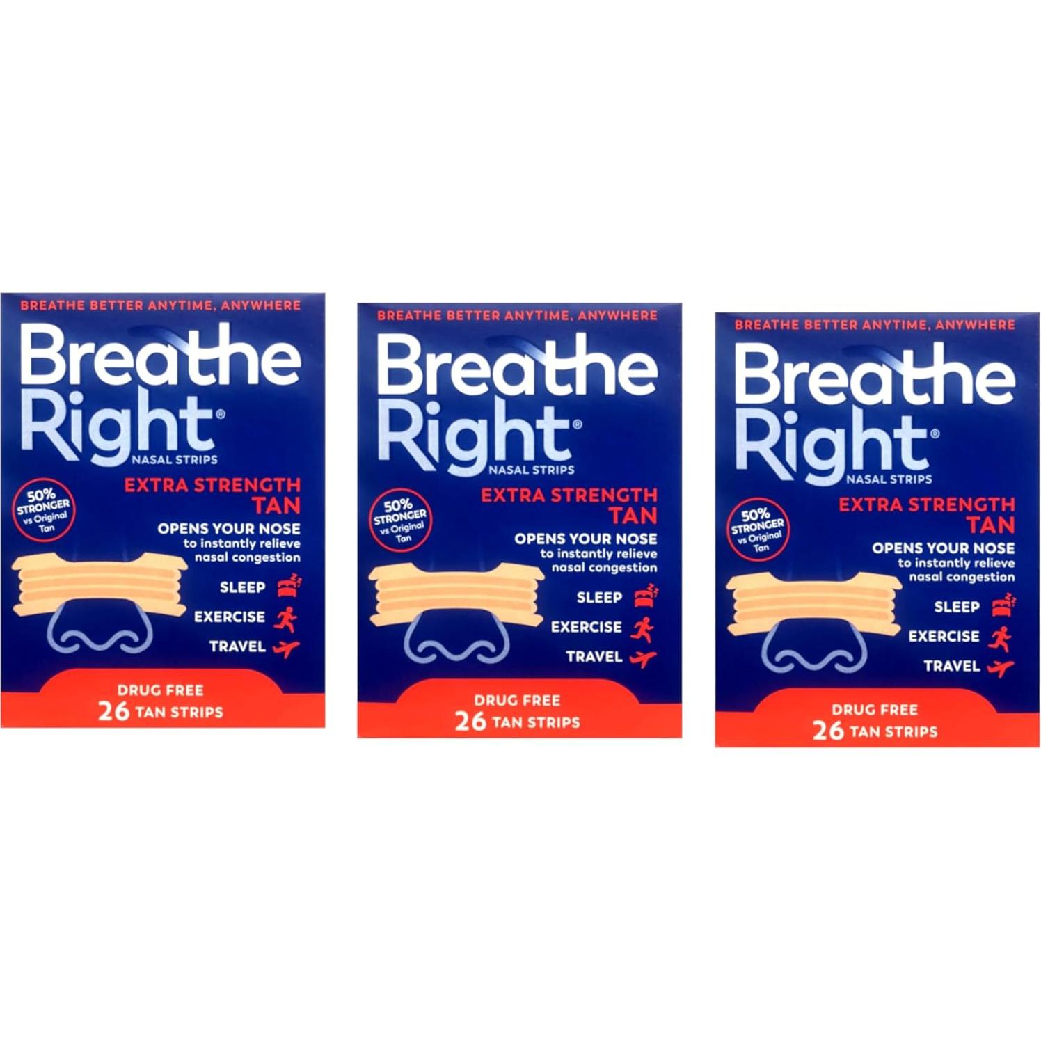 Tiras Nasales Breathe Right Extra para Ronquidos - 78 Unidades
