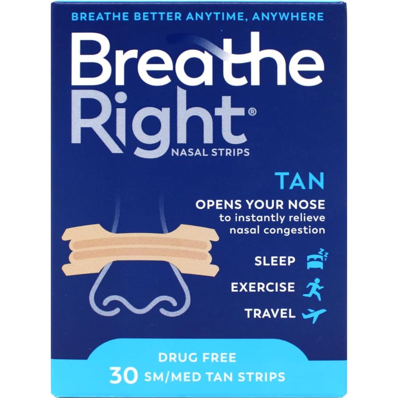 Tiras Nasales Breathe Right Original Beige Pequeñas 30 unidades