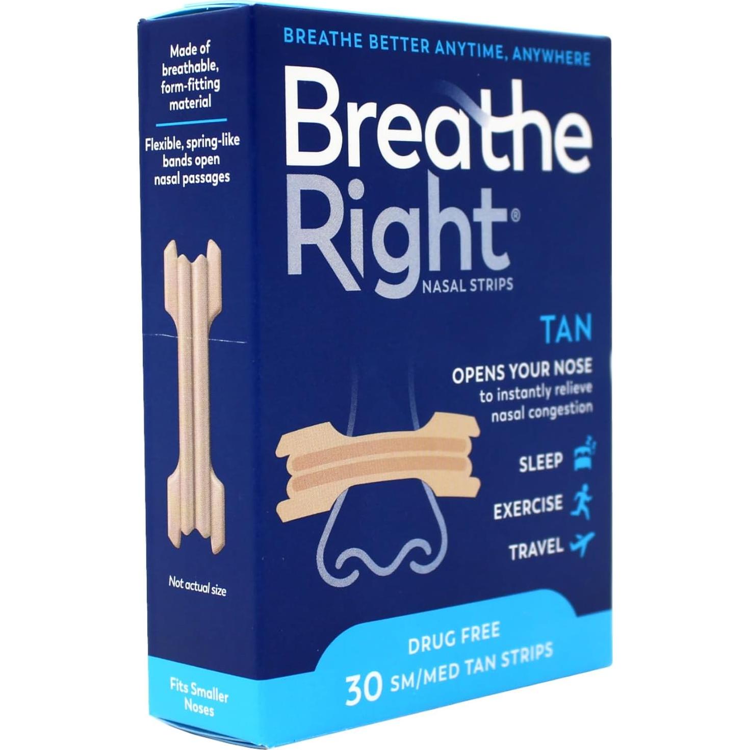 Tiras Nasales Breathe Right Original Beige Pequeñas 30 unidades
