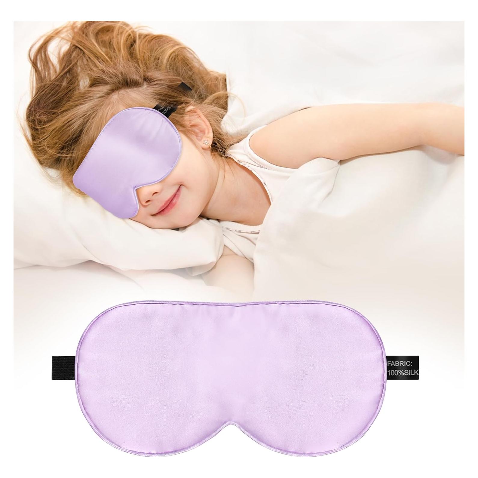 Máscara de Sueño para Niños Pyopbow 100% Seda Natural Púrpura