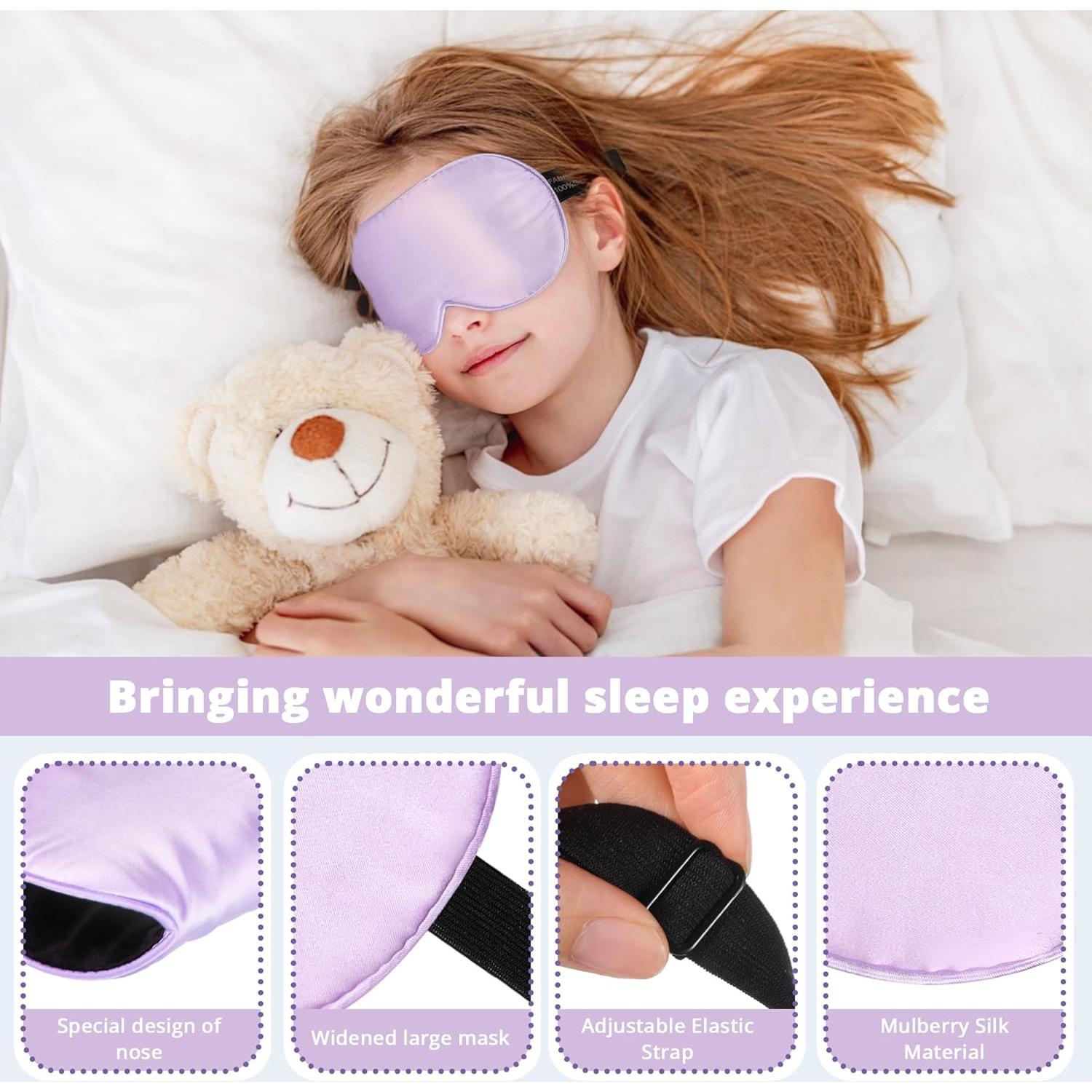 Máscara de Sueño para Niños Pyopbow 100% Seda Natural Púrpura