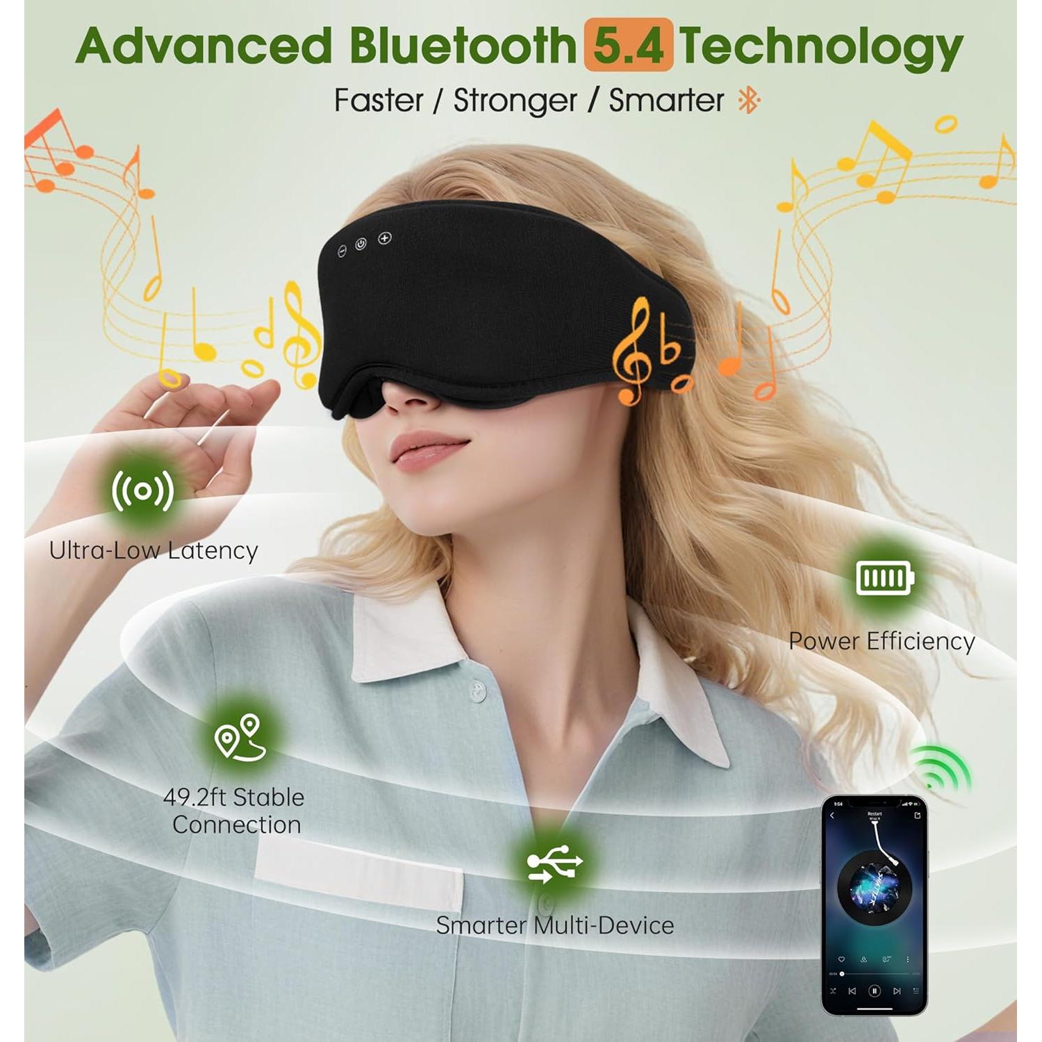 Máscara de Sueño Bluetooth LC-dolida 3D Algodón Bambú Negra