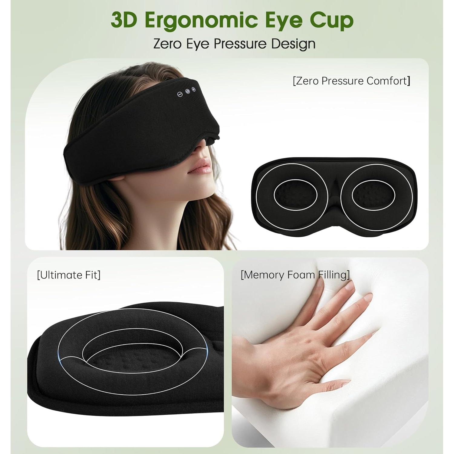 Máscara de Sueño Bluetooth LC-dolida 3D Algodón Bambú Negra