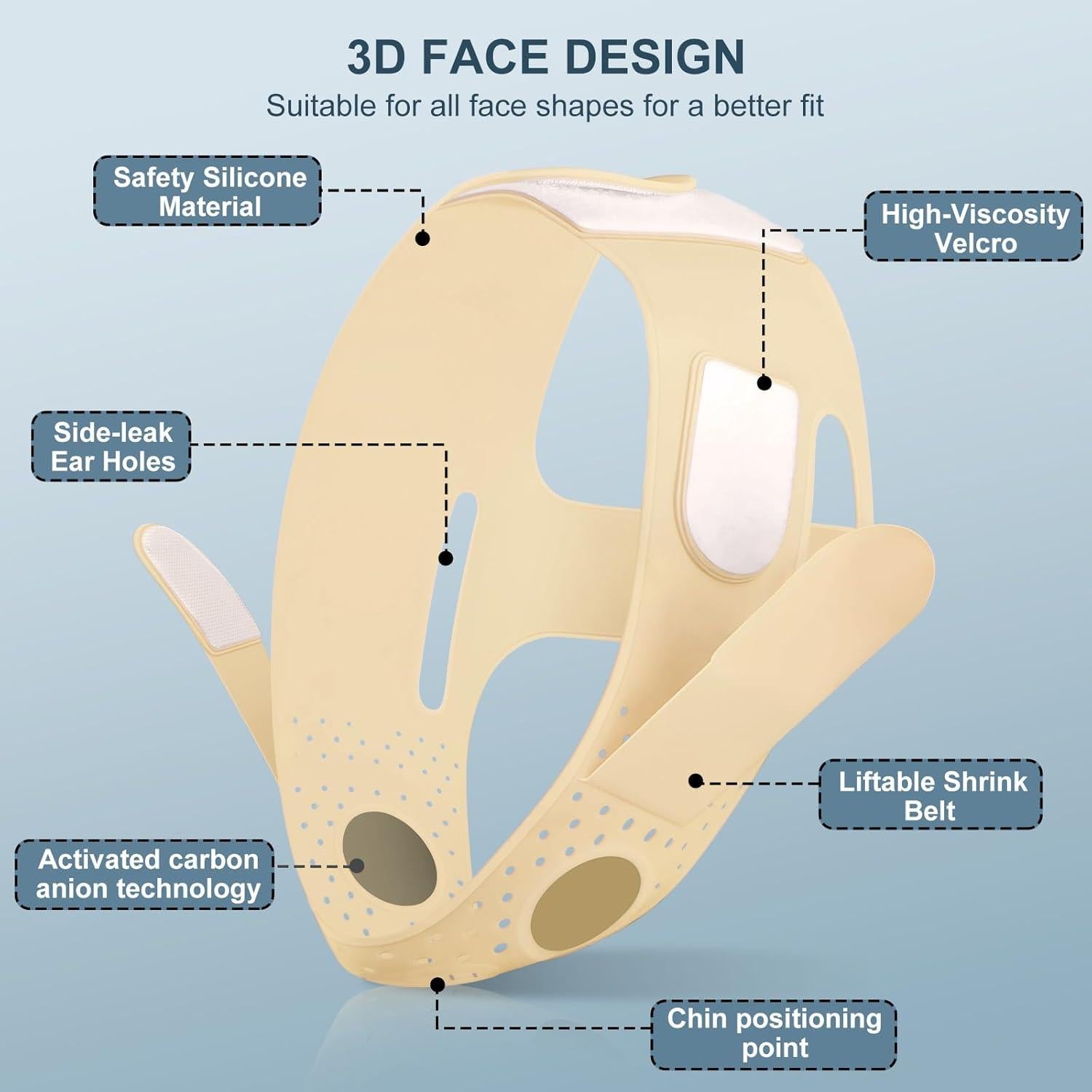 Mascarilla Facial JUSRON V-Line de Silicona Suave 58-68 cm