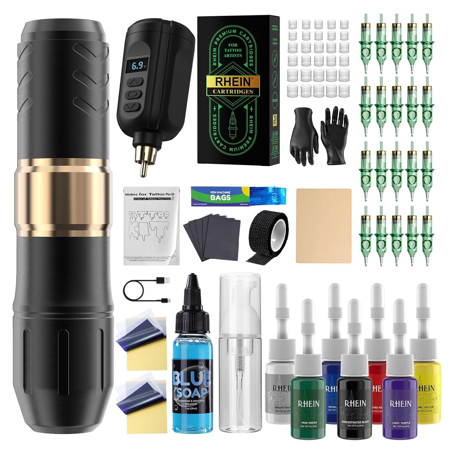 Kit de Tatuaje Inalámbrico RHEIN con 1 Batería y 20 Agujas