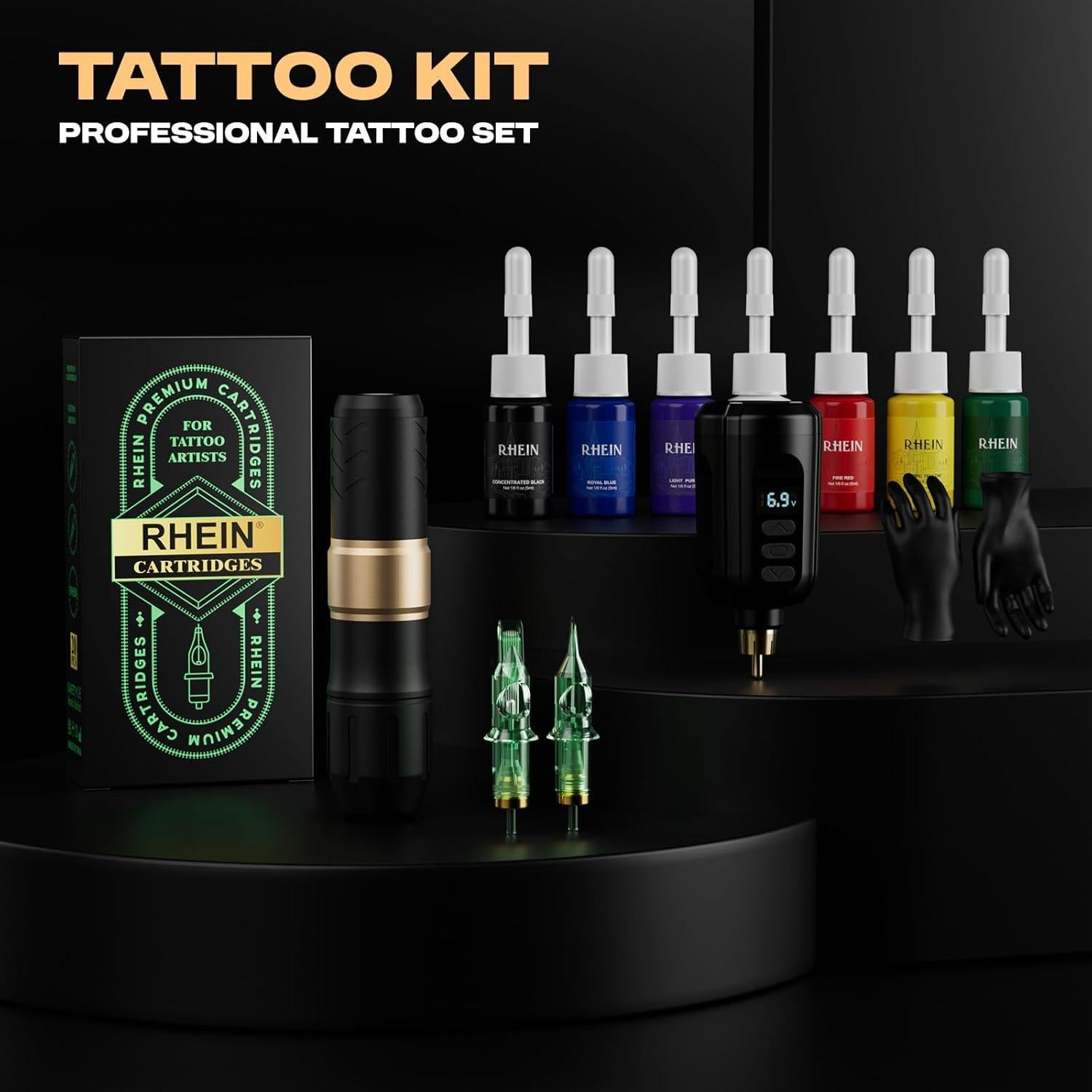 Kit de Tatuaje Inalámbrico RHEIN con 1 Batería y 20 Agujas