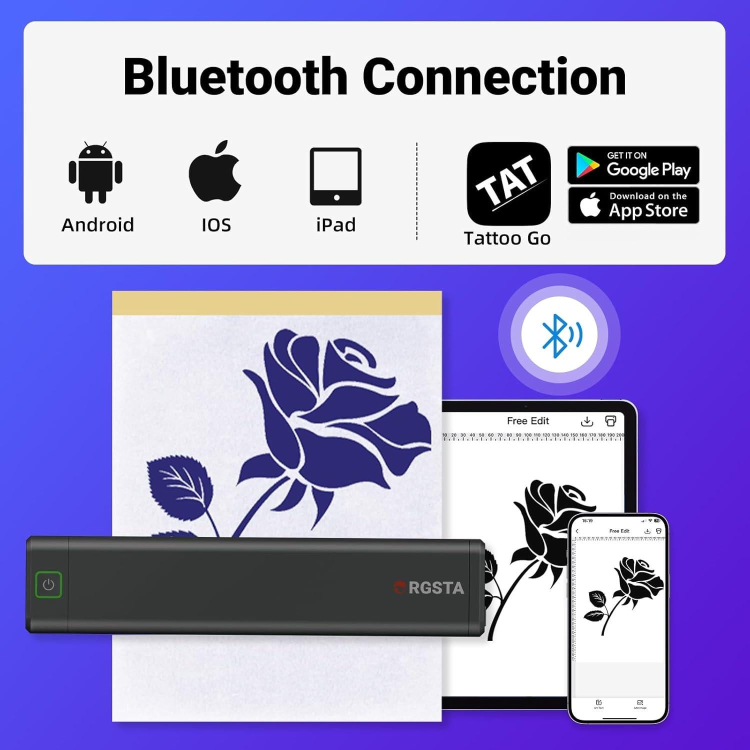 Impresora de Plantillas de Tatuaje Inalámbrica ORGSTA S008