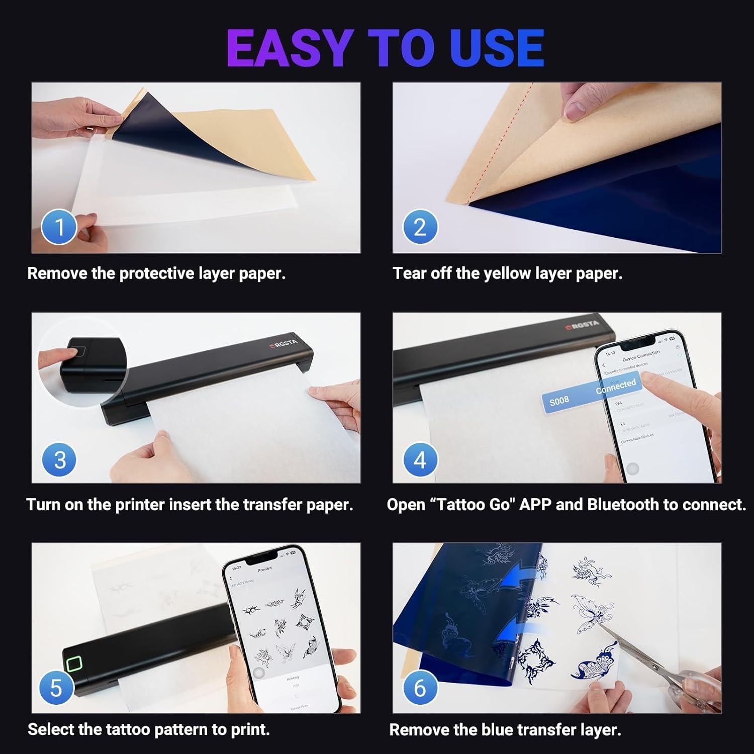 Impresora de Plantillas de Tatuaje Inalámbrica ORGSTA S008