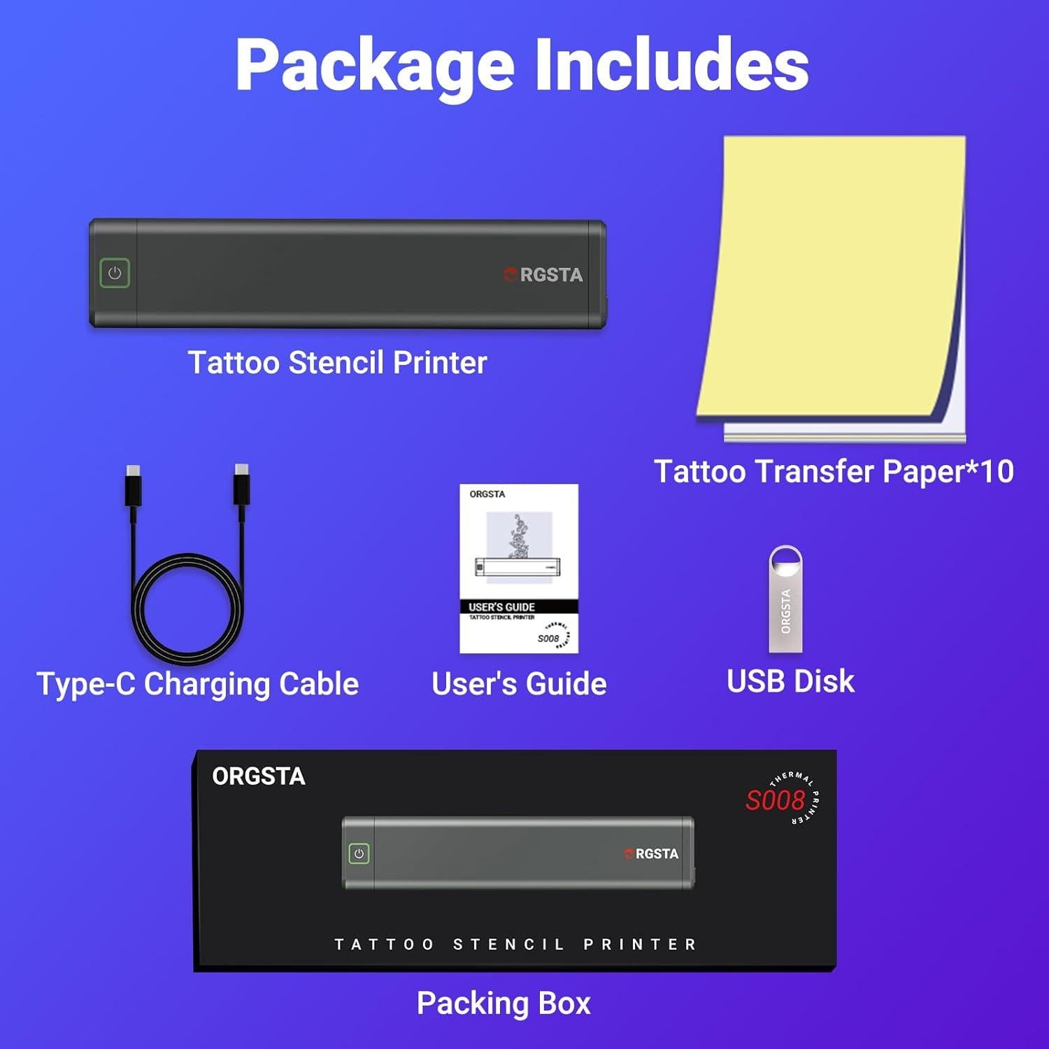 Impresora de Plantillas de Tatuaje Inalámbrica ORGSTA S008