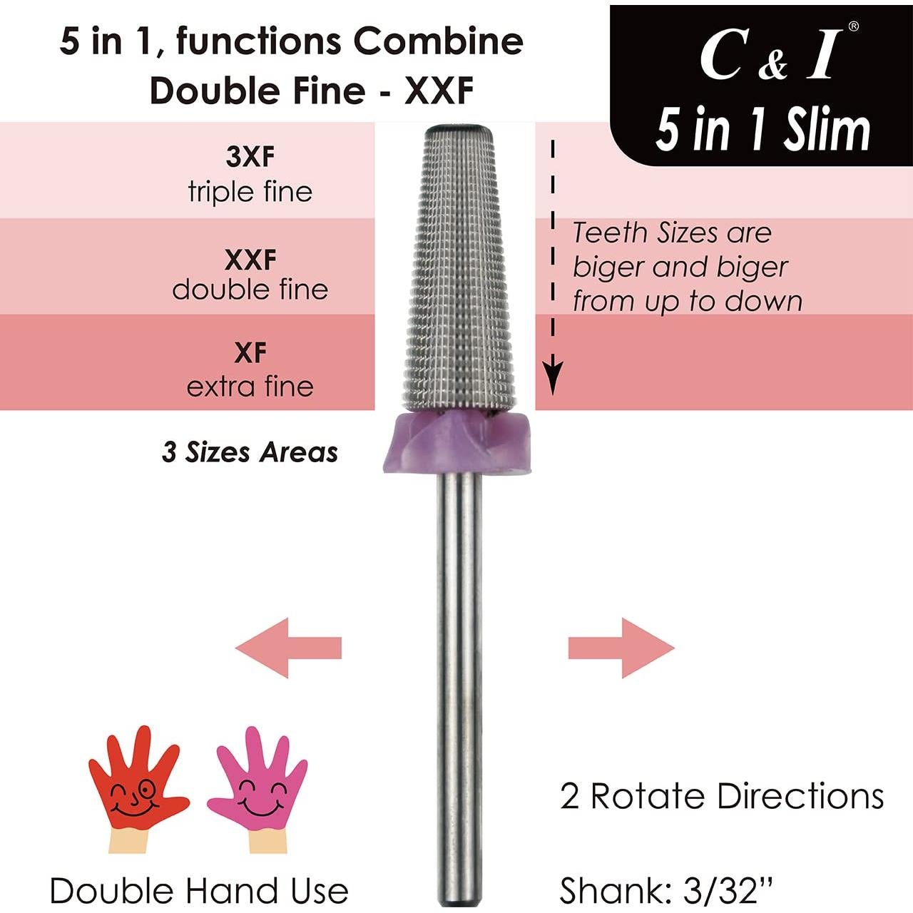 Broca de Uñas C & I 5 en 1 Slim Doble Fino -XXF Profesional