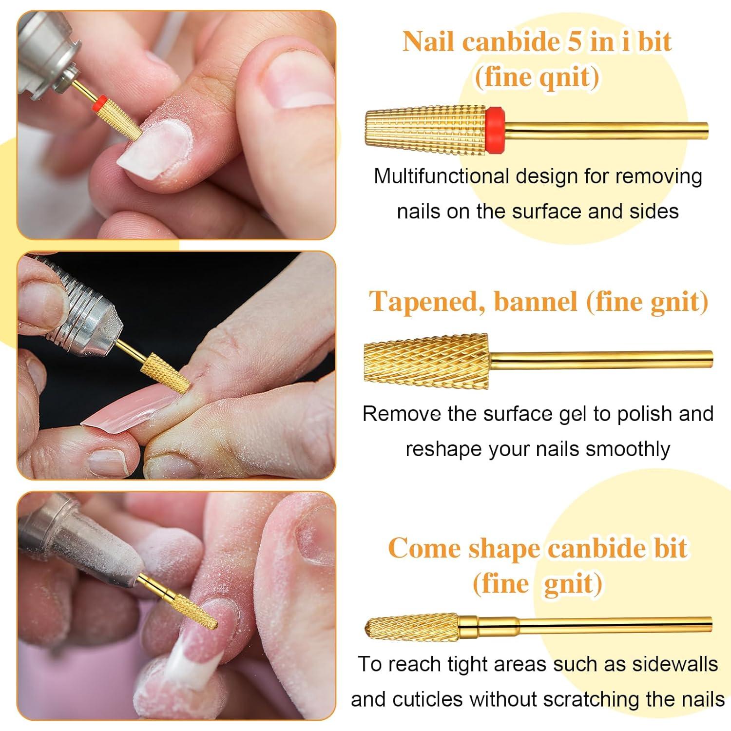 Juego de 3 Brocas de Carburo Hpmjz 5 en 1 para Uñas