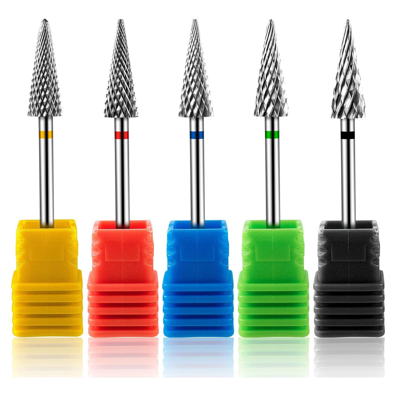 Juego de 5 Brocas de Uñas Mesee Carburo Punta Cónica 2.35mm