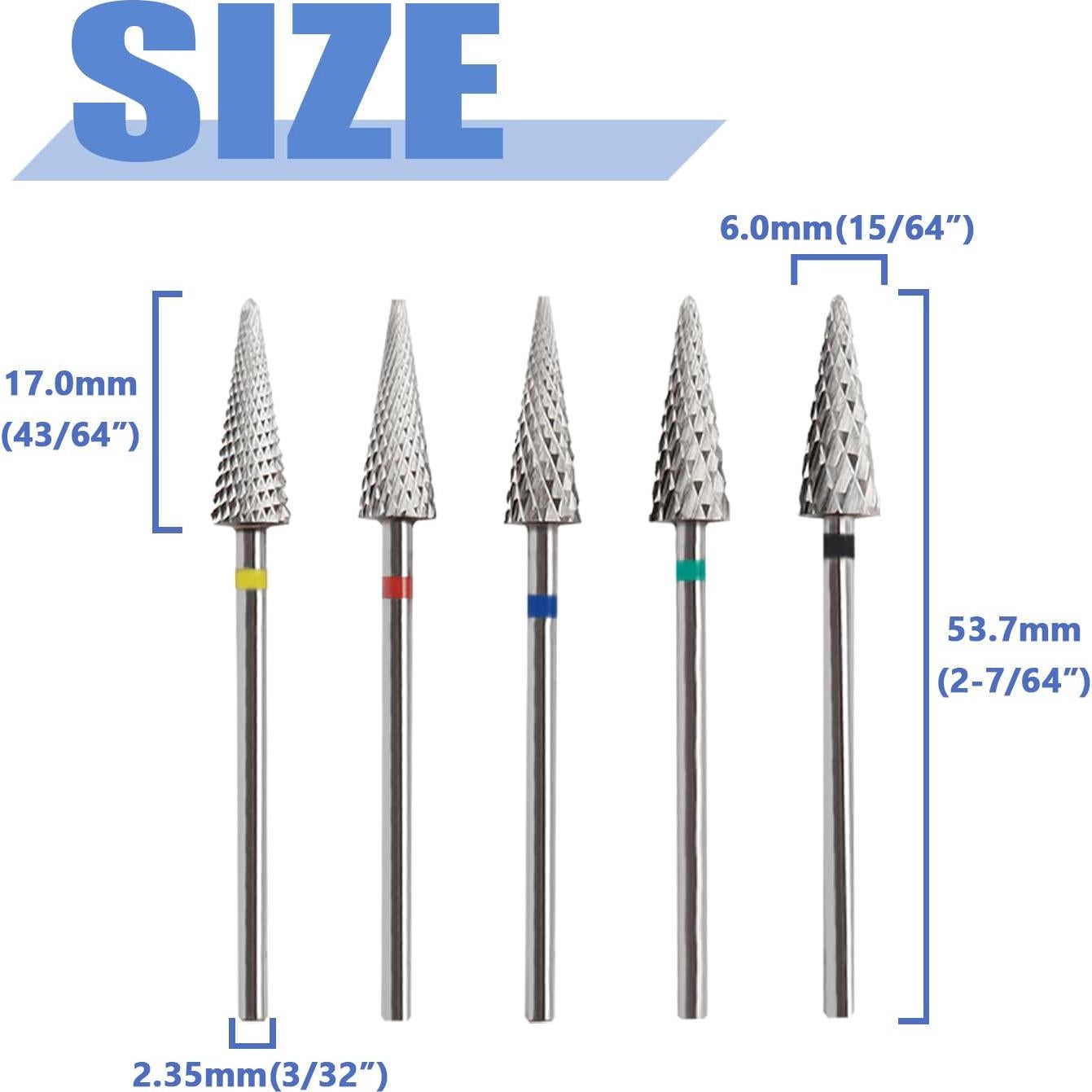 Juego de 5 Brocas de Uñas Mesee Carburo Punta Cónica 2.35mm