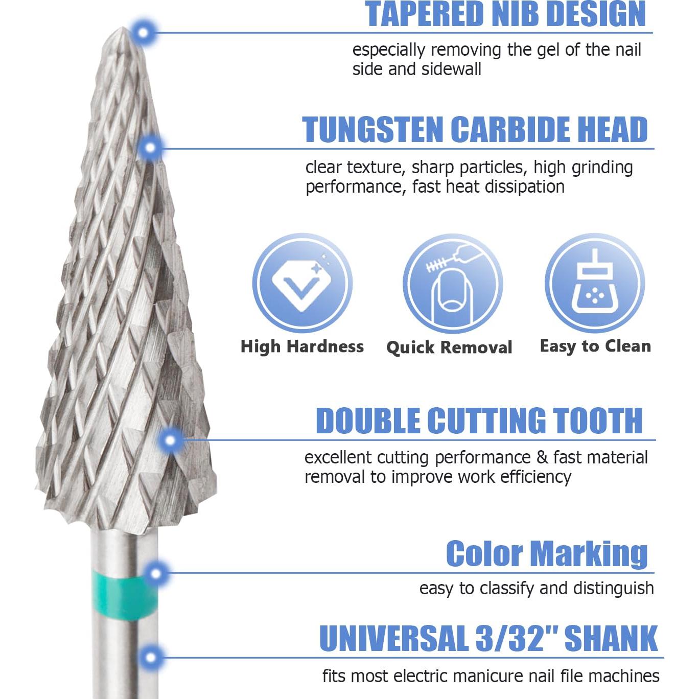 Juego de 5 Brocas de Uñas Mesee Carburo Punta Cónica 2.35mm
