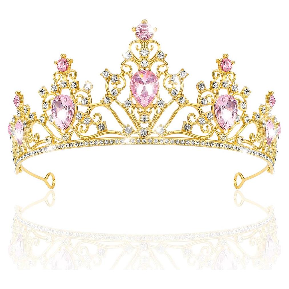 Tiara y Corona Rosa Dorado Ahoney para Mujeres - Accesorio de Cristal