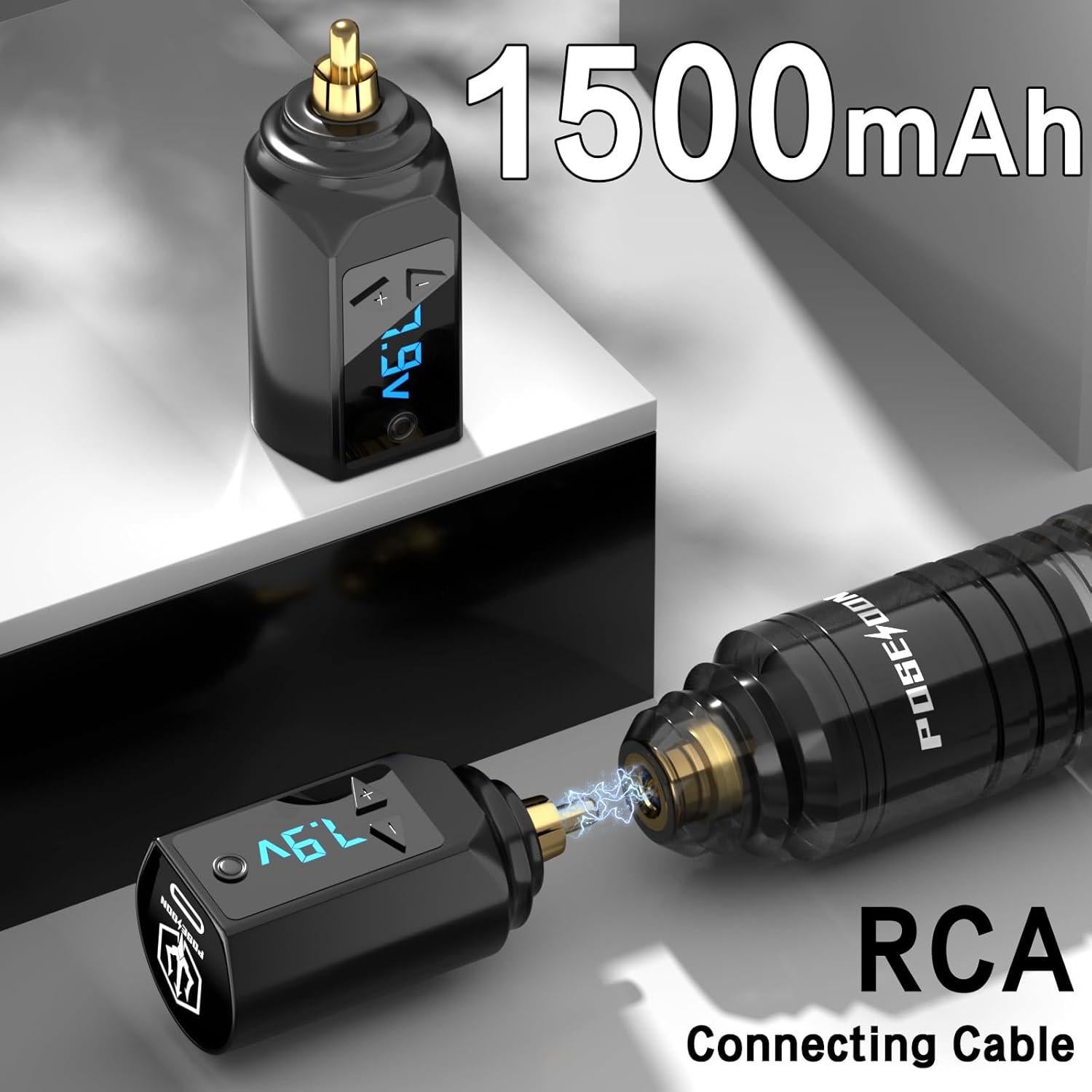 Kit de Tatuaje Poseidon con Pluma, 2 Baterías y 20 Agujas