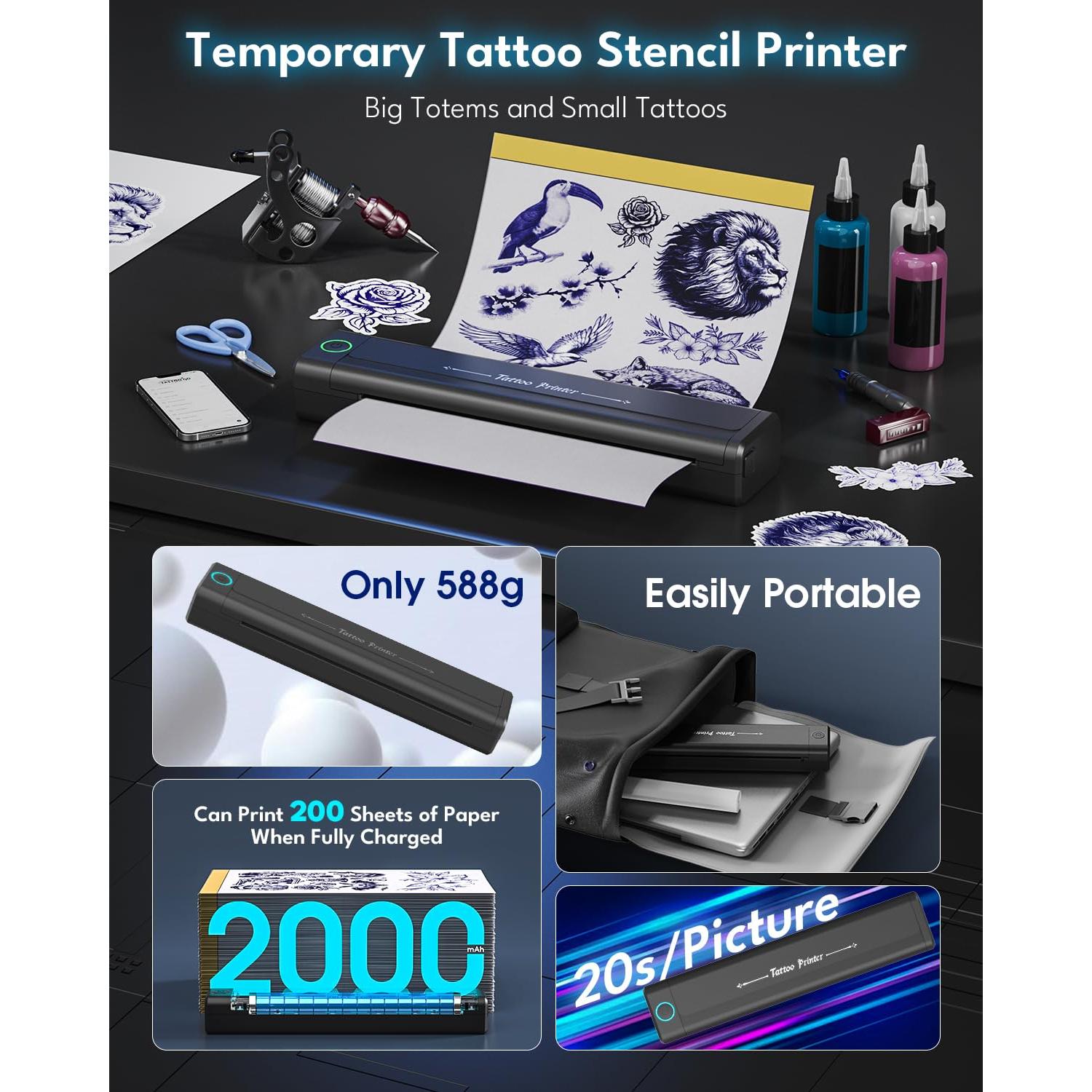 Impresora de Plantillas de Tatuaje Inalámbrica Bestecct 2025