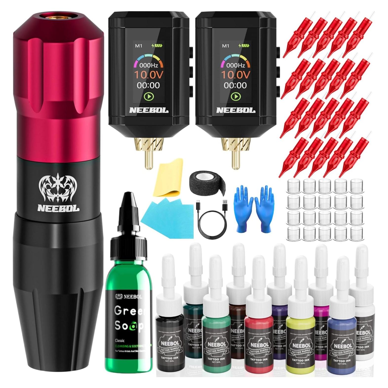 Kit de Tatuaje Inalámbrico Neebol - Completo con 2 Baterías y 20 Agujas