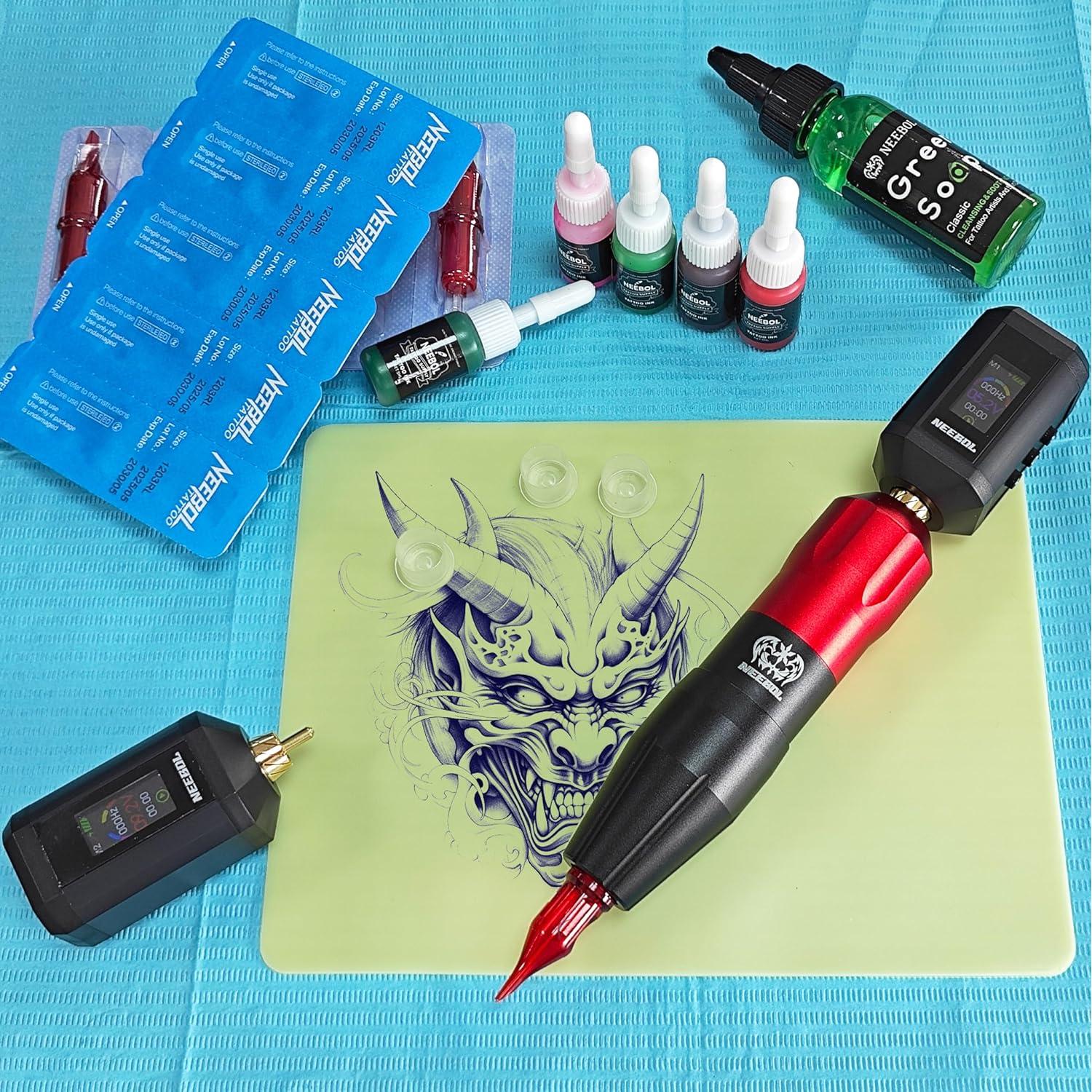 Kit de Tatuaje Inalámbrico Neebol - Completo con 2 Baterías y 20 Agujas