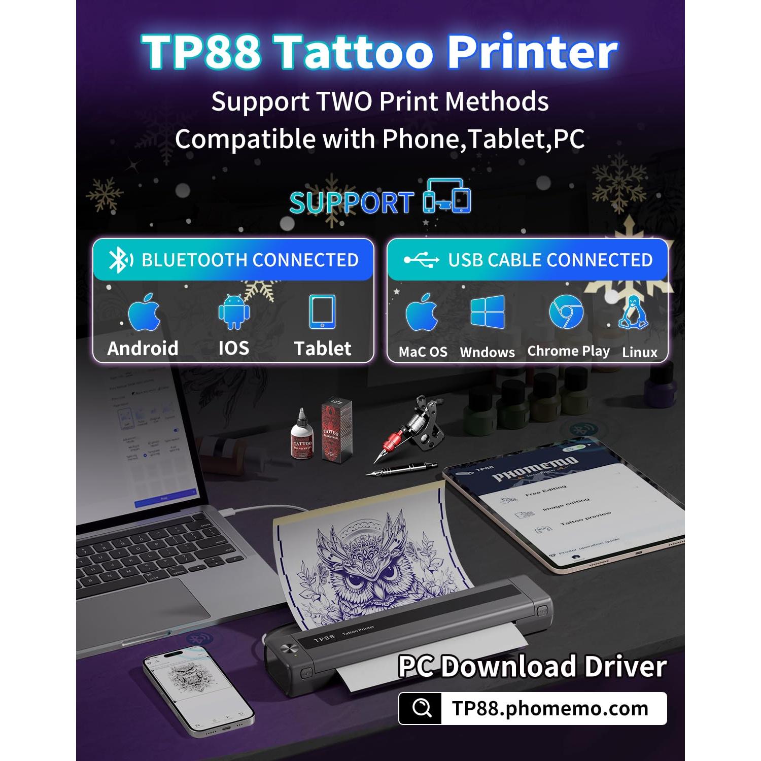 Impresora de Tatuaje Inalámbrica LabelCreate TP88, Gris