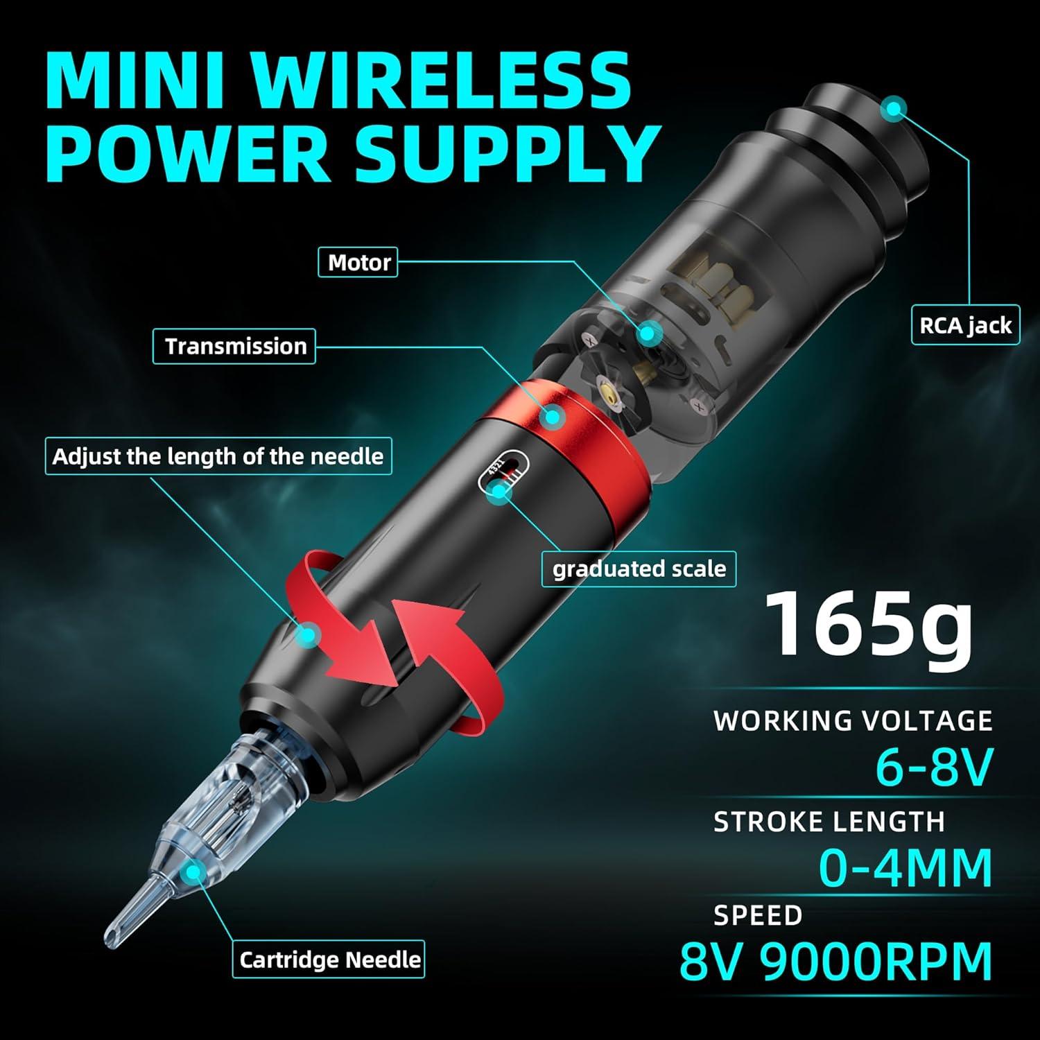 Kit de Tatuaje Completo MIHERT Inalámbrico 1500mAh 20 Agujas