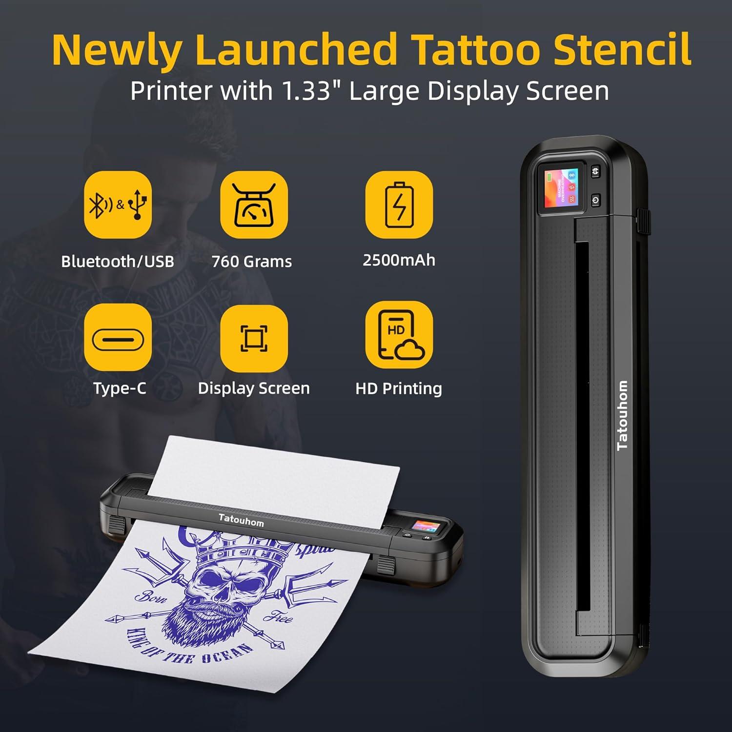 Impresora Térmica de Tatuajes Tatouhom con Bluetooth y Papel