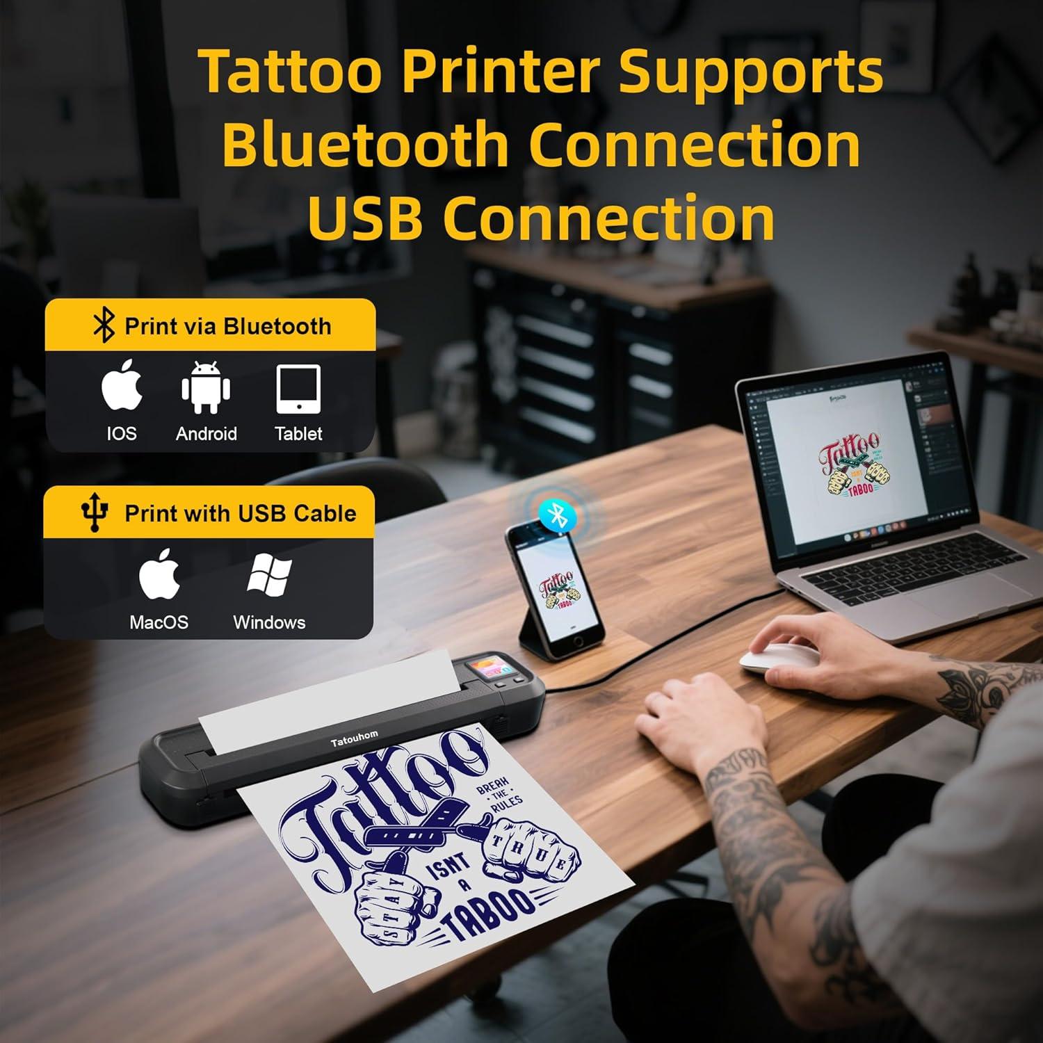 Impresora Térmica de Tatuajes Tatouhom con Bluetooth y Papel