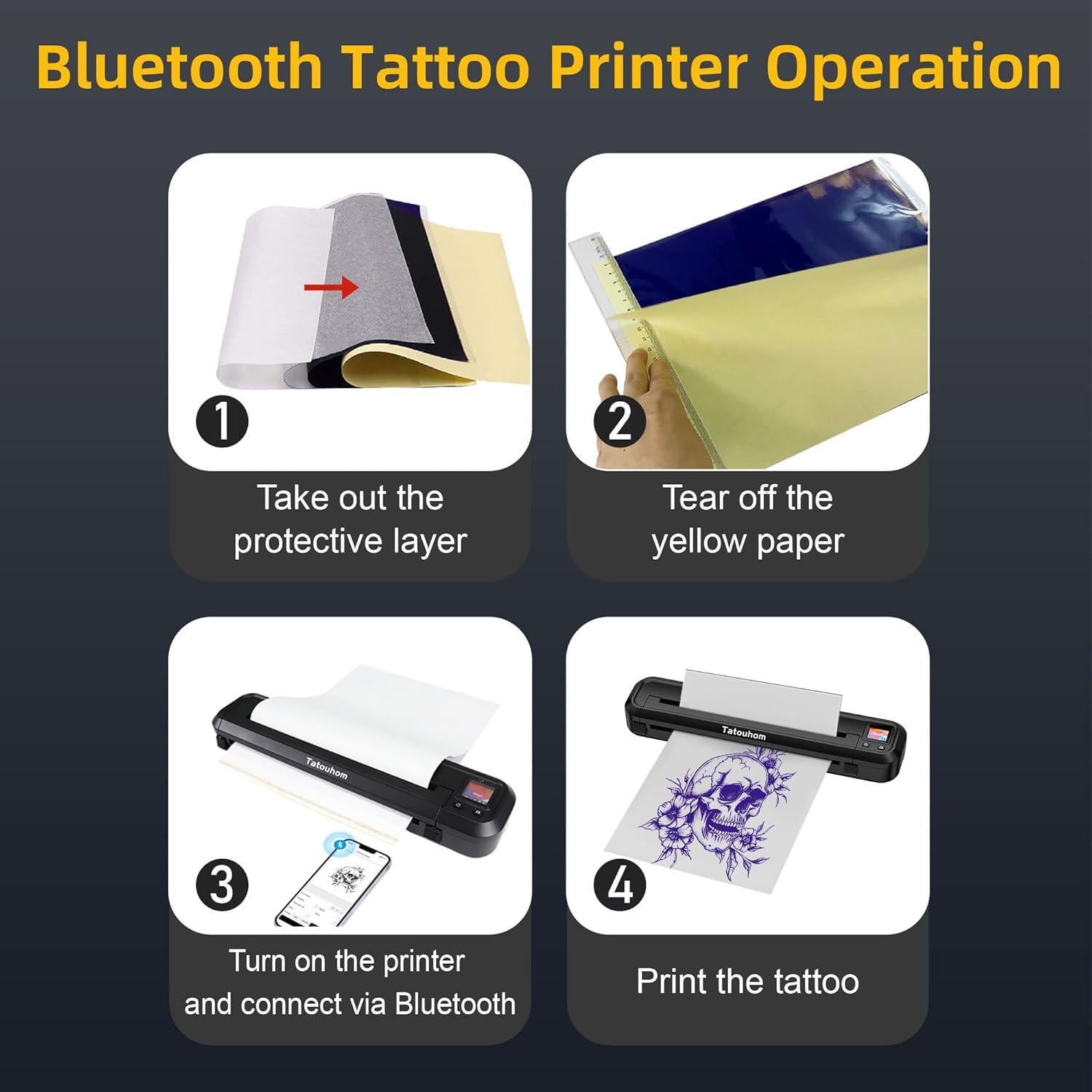 Impresora Térmica de Tatuajes Tatouhom con Bluetooth y Papel