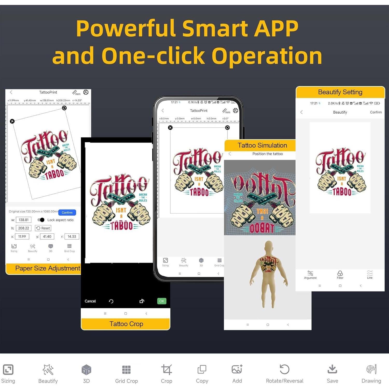 Impresora Térmica de Tatuajes Tatouhom con Bluetooth y Papel