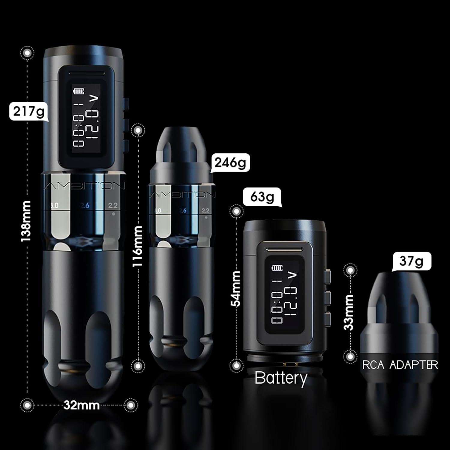 Máquina de Tatuaje Inalámbrica Ambition MARS-U 1800mAh Ajustable