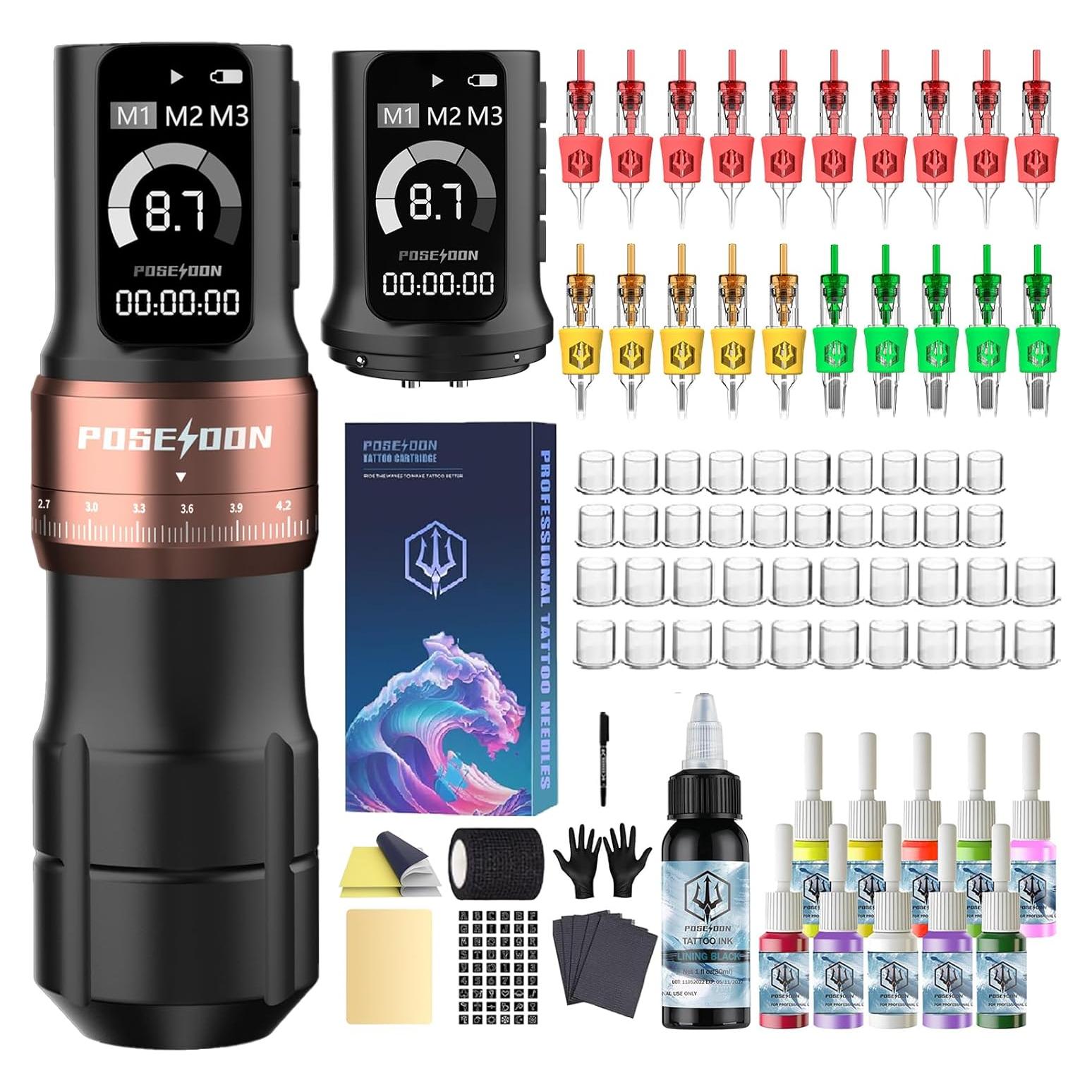 Kit de Tatuaje Inalámbrico Poseidon con 2 Baterías 2300mAh