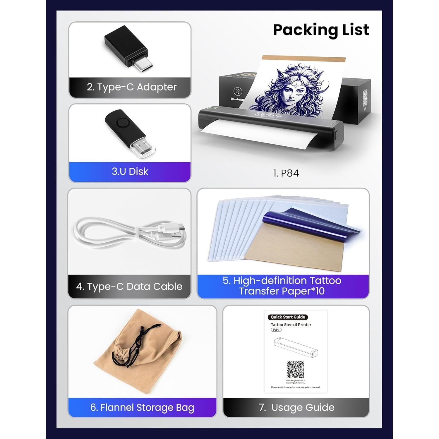 Impresora de Plantillas de Tatuaje Vretti P84 Inalámbrica