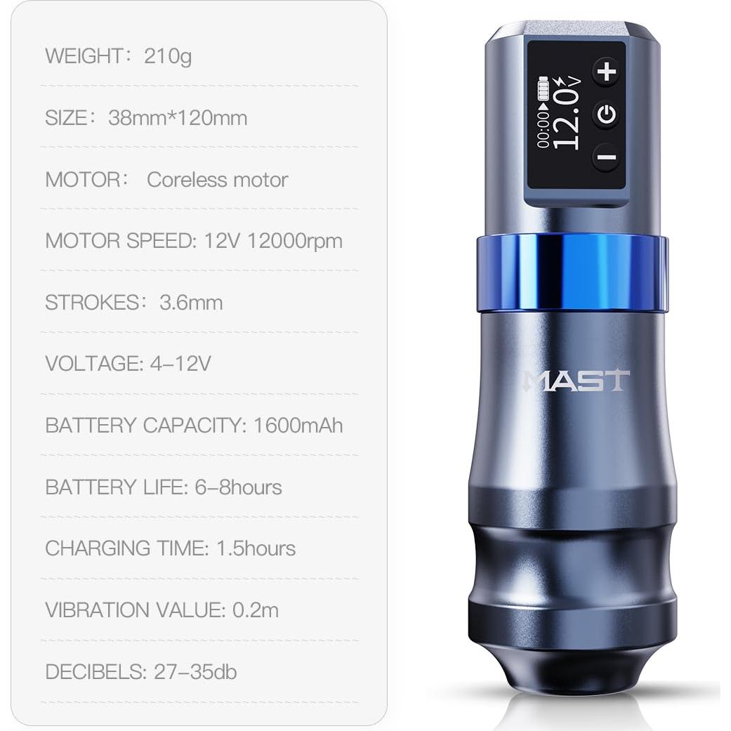Kit de Tatuaje Mini Mast - Máquina Inalámbrica con 2 Baterías