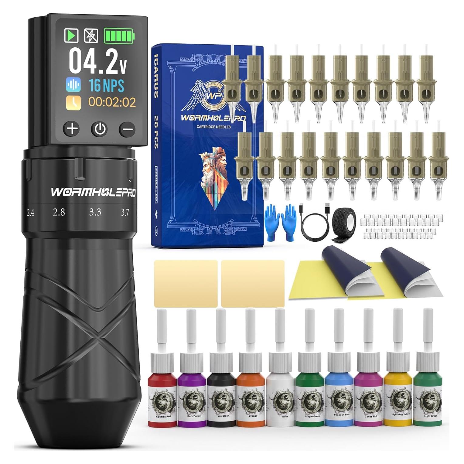 Kit de Tatuaje Inalámbrico Wormhole Pro 2300mAh 5 Golpes Ajustables