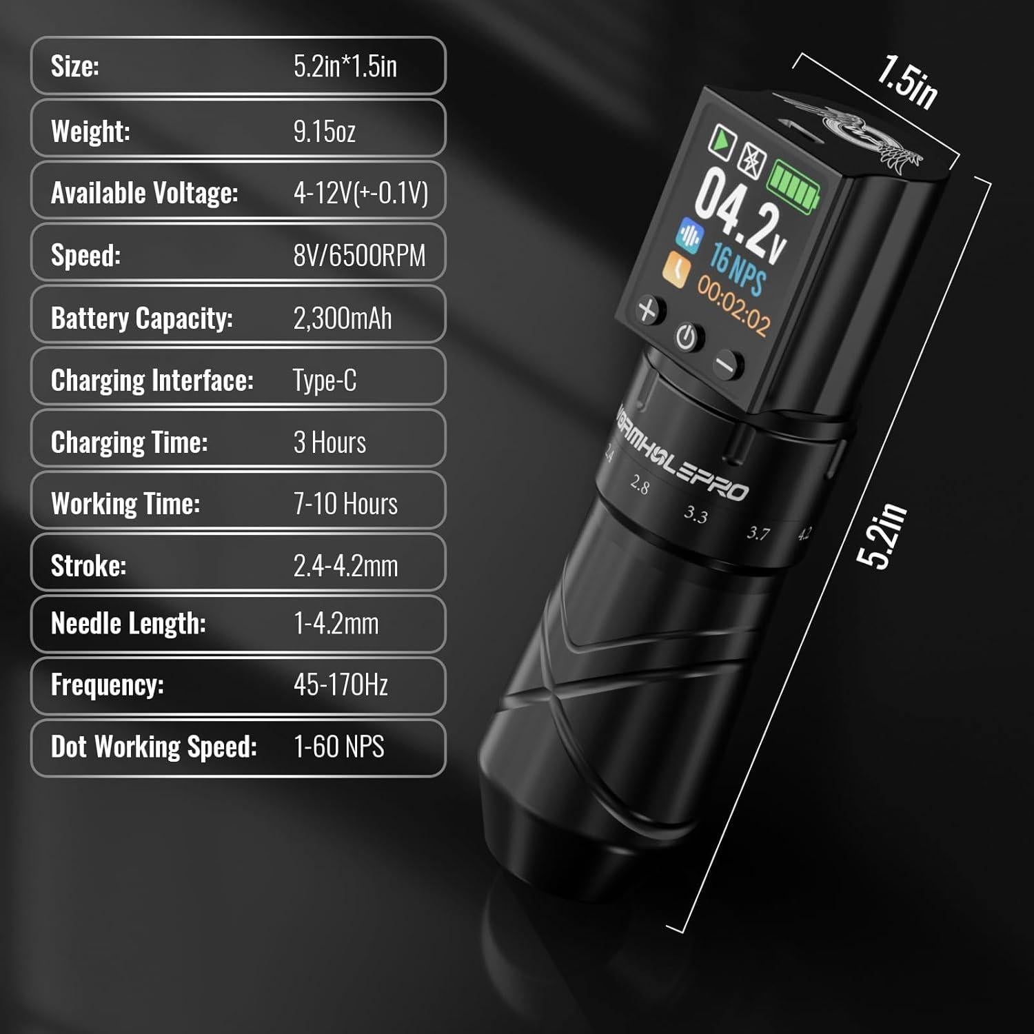 Kit de Tatuaje Inalámbrico Wormhole Pro 2300mAh 5 Golpes Ajustables