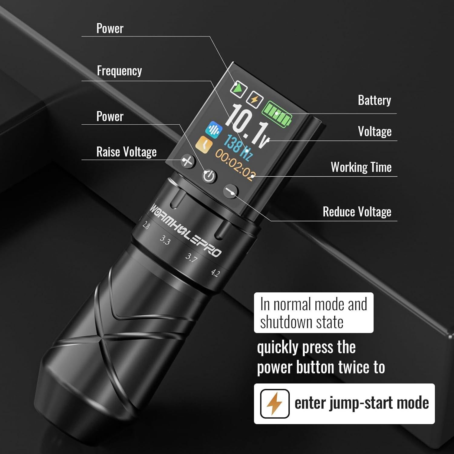 Kit de Tatuaje Inalámbrico Wormhole Pro 2300mAh 5 Golpes Ajustables