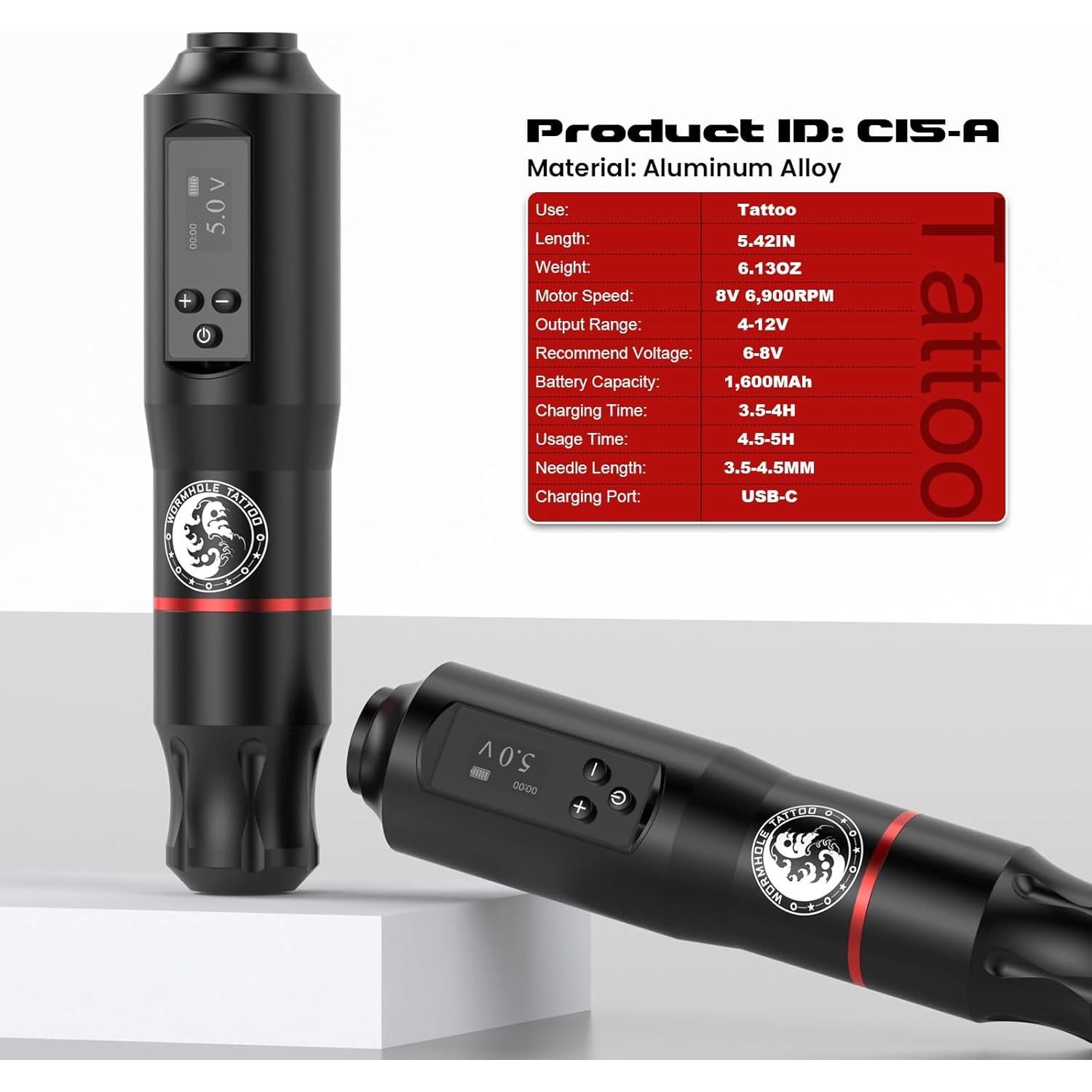 Kit de Tatuaje Inalámbrico Wormhole con Pantalla LED y Batería 1600mAh