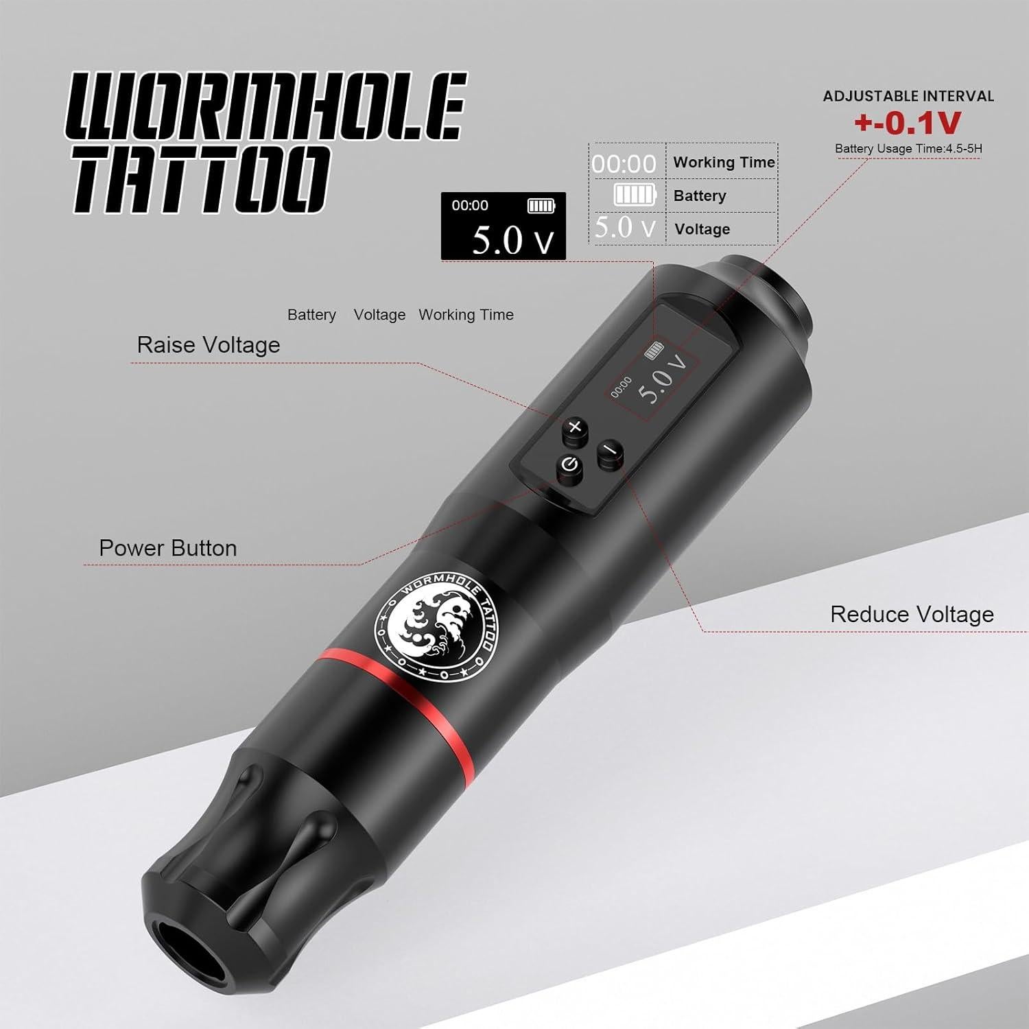 Kit de Tatuaje Inalámbrico Wormhole con Pantalla LED y Batería 1600mAh