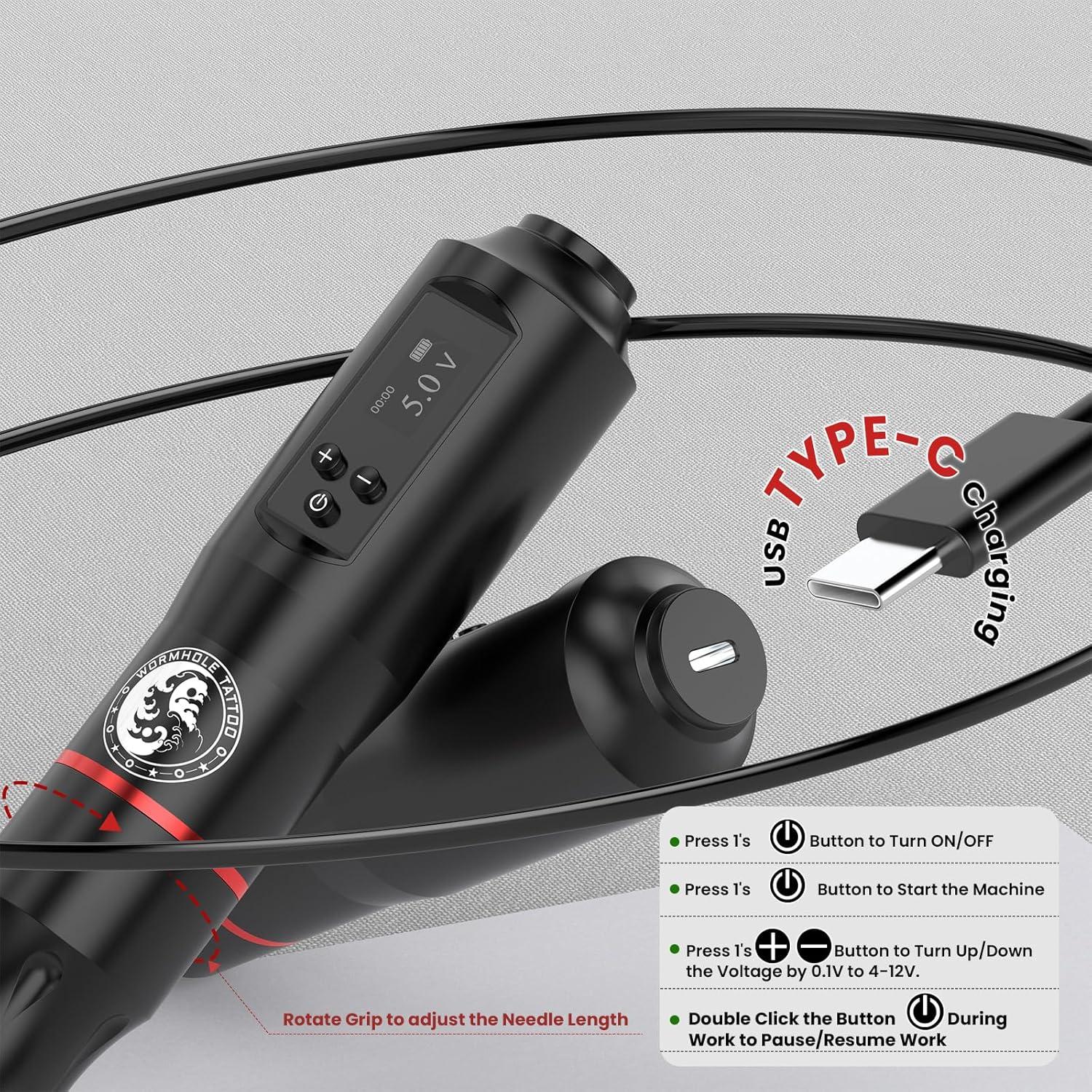 Kit de Tatuaje Inalámbrico Wormhole con Pantalla LED y Batería 1600mAh