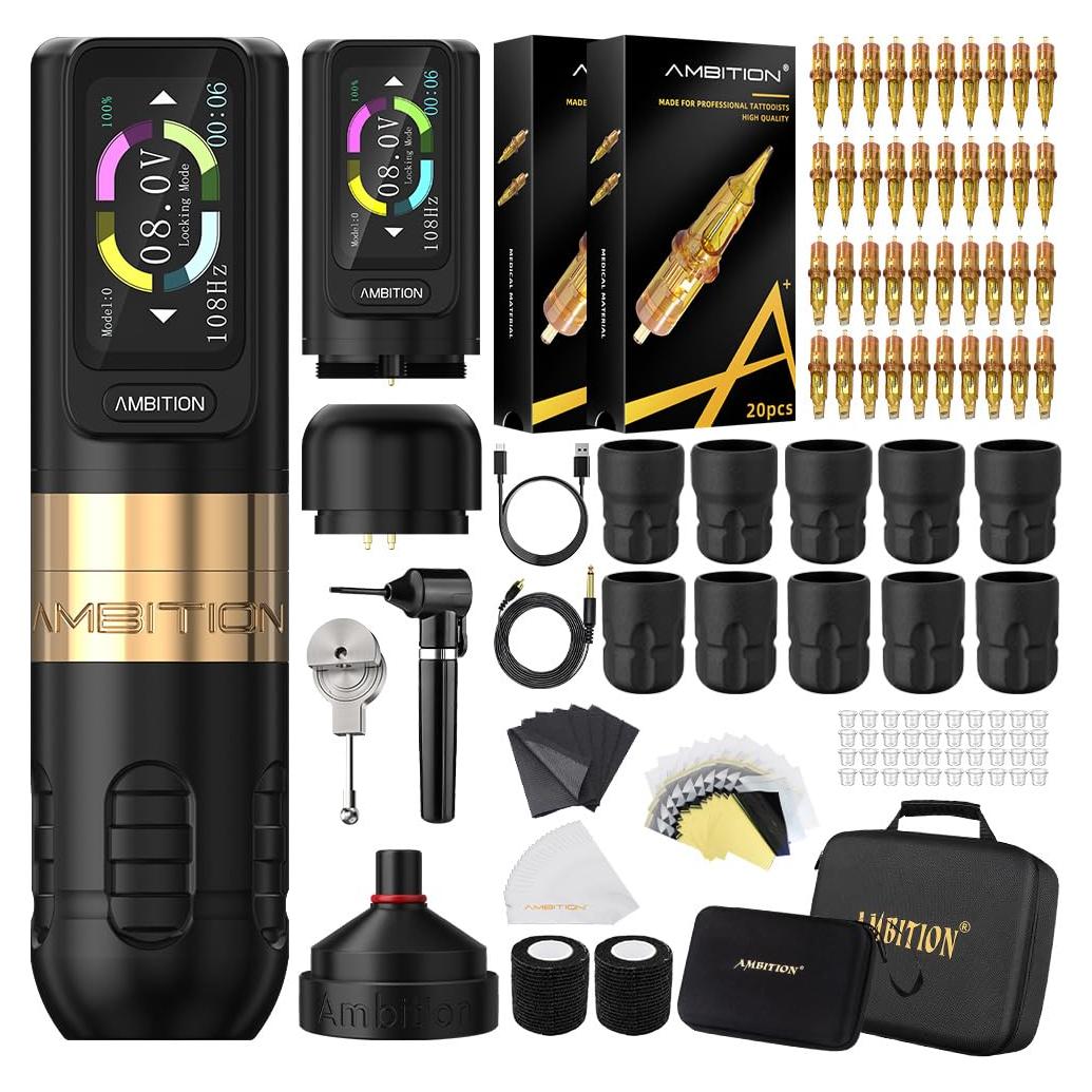 Kit de Tatuaje Ambition Zetton Inalámbrico 2400mAh 40 Agujas