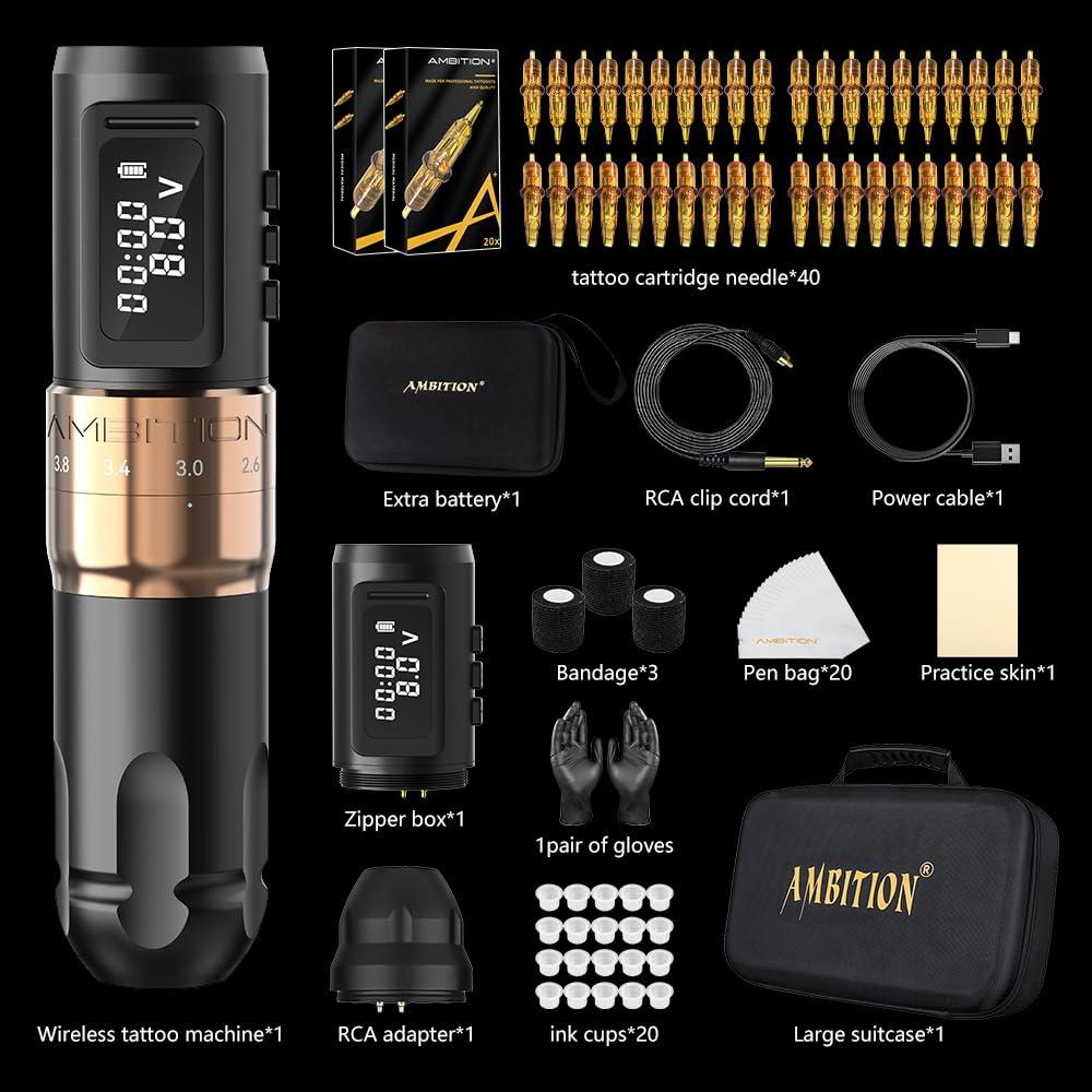 Kit de Tatuaje Inalámbrico Ambition Mars-U 1800mAh con Agujas