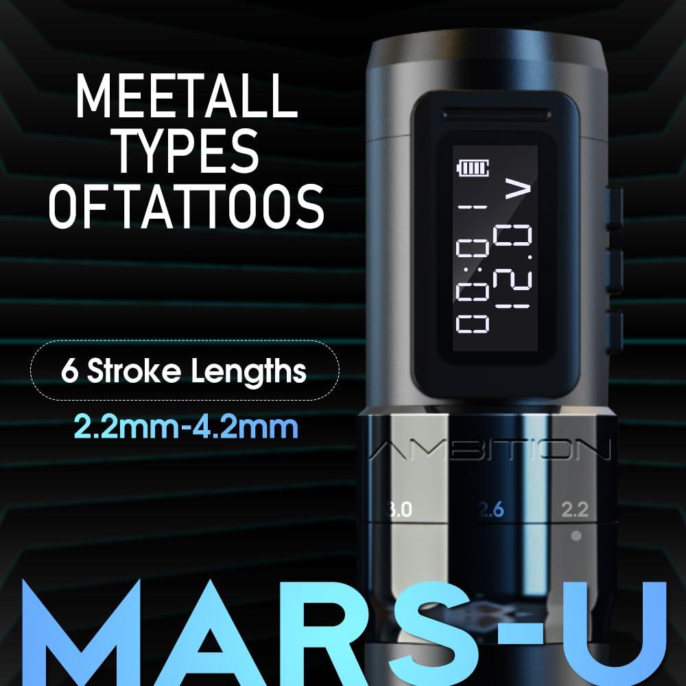 Kit de Tatuaje Inalámbrico Ambition Mars-U 1800mAh con Agujas