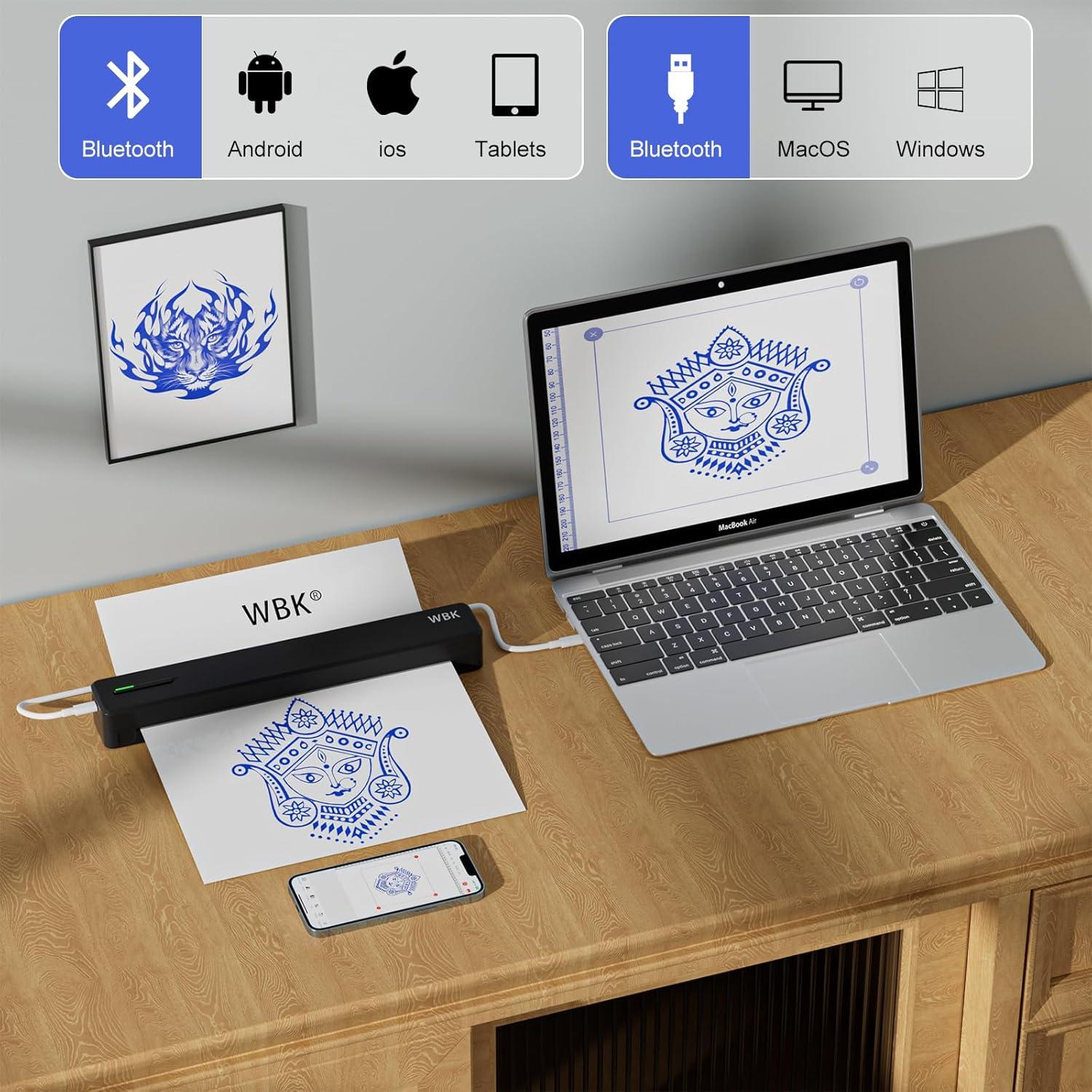 Impresora de Plantillas de Tatuajes Wbk C80PRO Inalámbrica 300 DPI