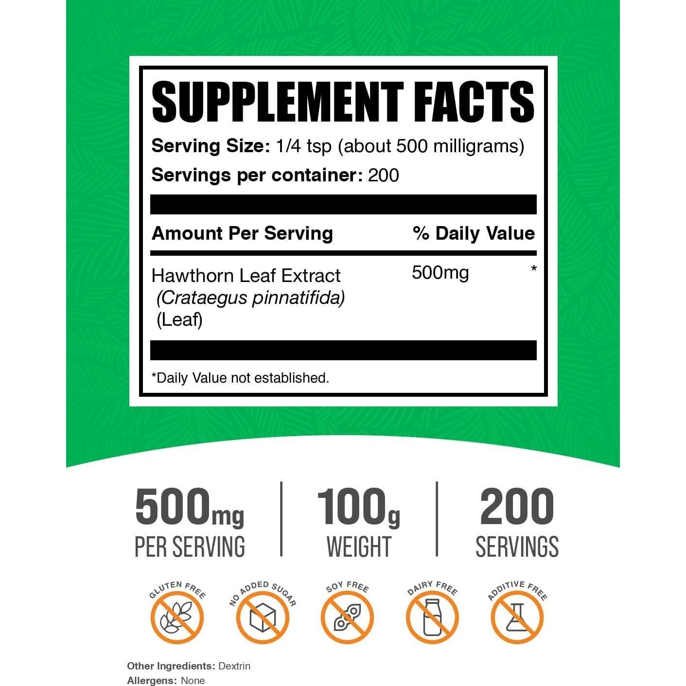 Extracto de Hoja de Espino en Polvo BulkSupplements 100g Vegano