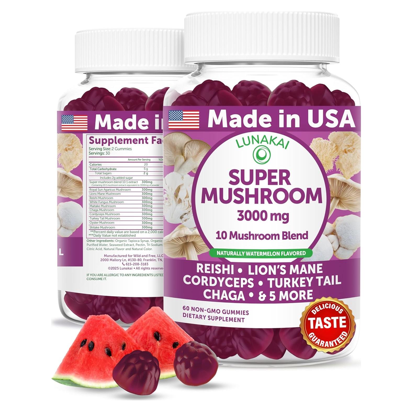 Gominolas de Champiñones Lunakai 60ct - Suplemento Vegano 10 en 1